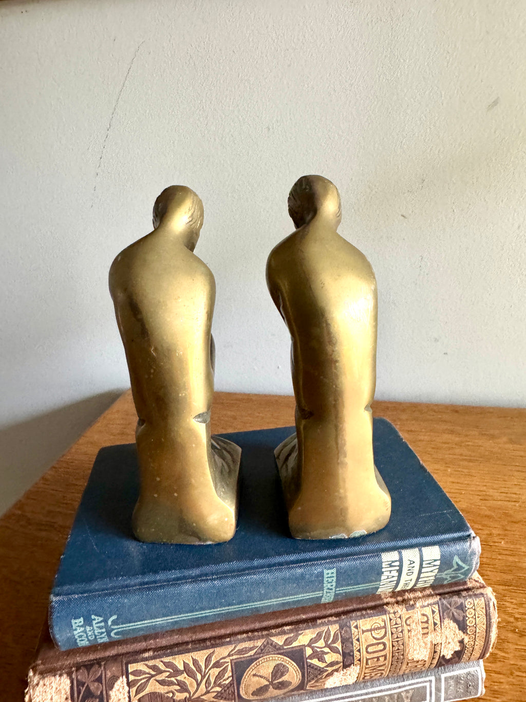 Vtg "THE THINKER" Rodin Heavy Solid Brass Bookends 6" Metal Art Figurine
