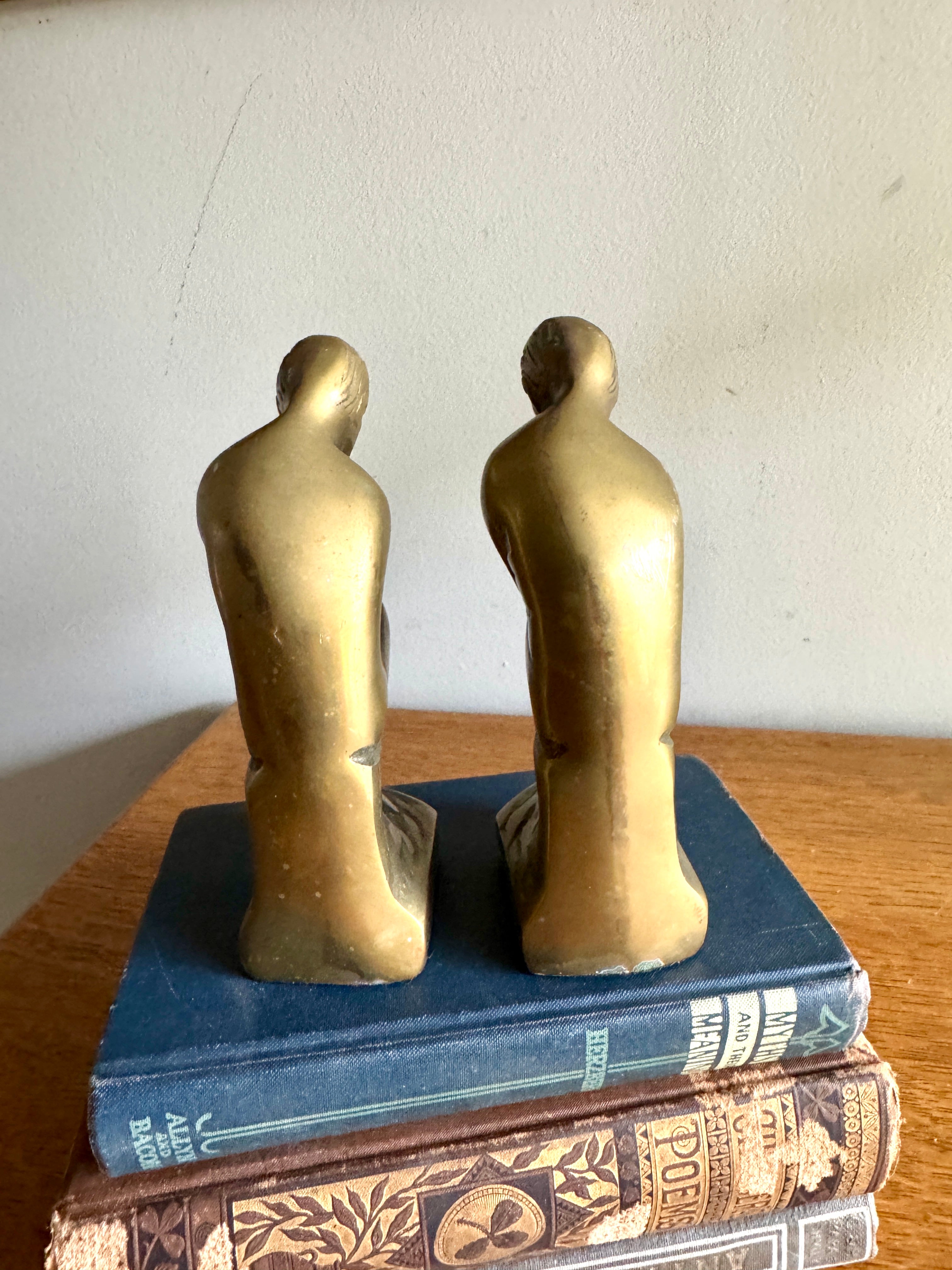 Vtg "THE THINKER" Rodin Heavy Solid Brass Bookends 6" Metal Art Figurine