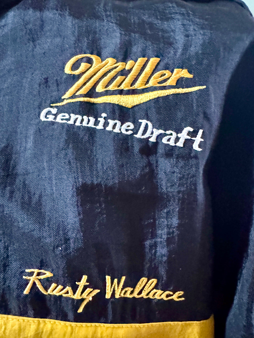 Vtg Rusty Wallace Jacket • 90s NASCAR Racing • Miller Genuine Draft Beer Racing Jacket (Large)