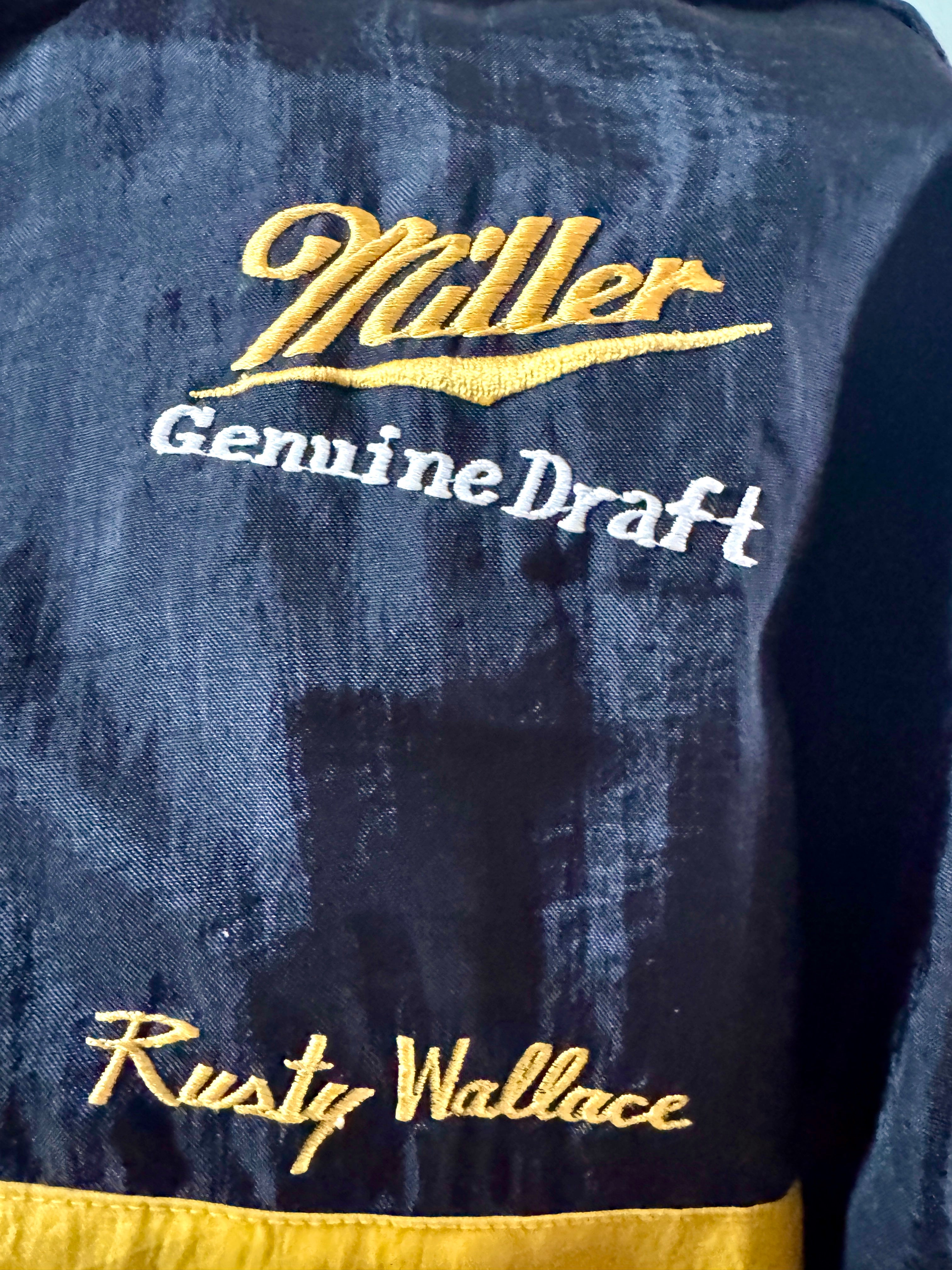 Vtg Rusty Wallace Jacket • 90s NASCAR Racing • Miller Genuine Draft Beer Racing Jacket (Large)
