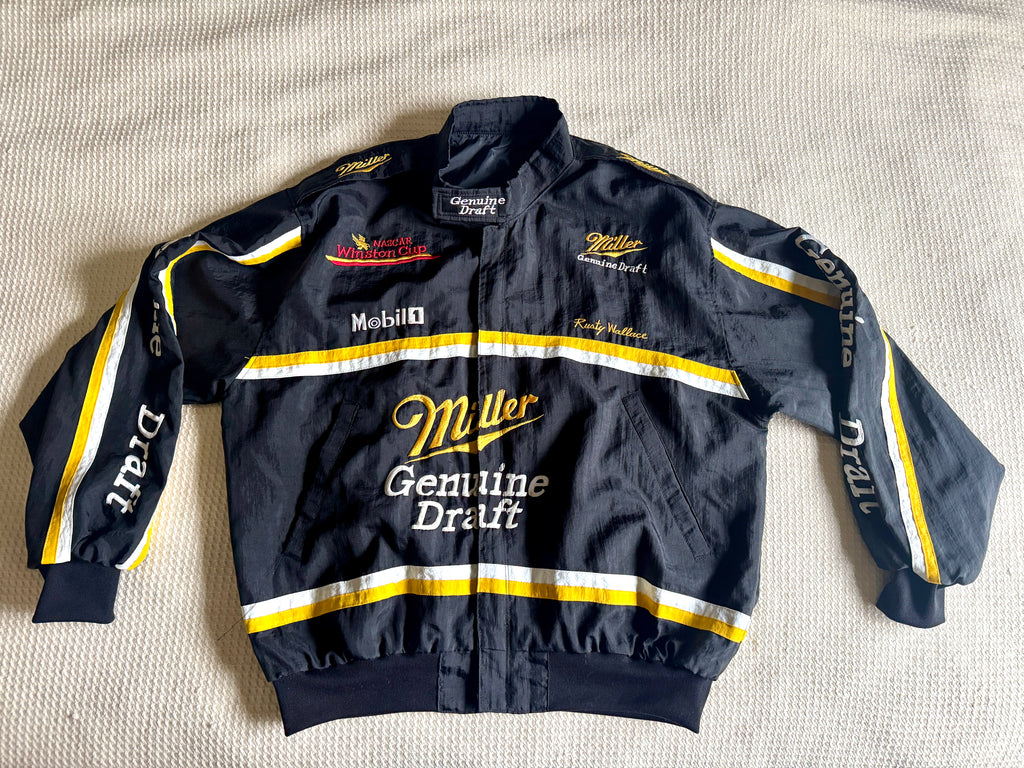 Vtg Rusty Wallace Jacket • 90s NASCAR Racing • Miller Genuine Draft Beer Racing Jacket (Large)
