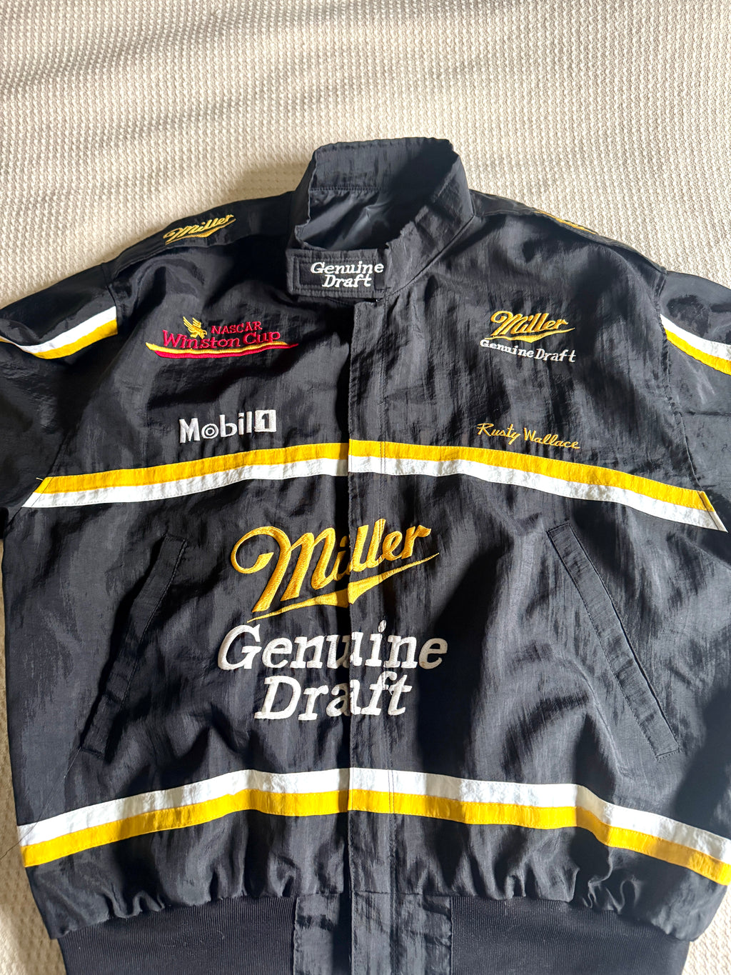 Vtg Rusty Wallace Jacket • 90s NASCAR Racing • Miller Genuine Draft Beer Racing Jacket (Large)