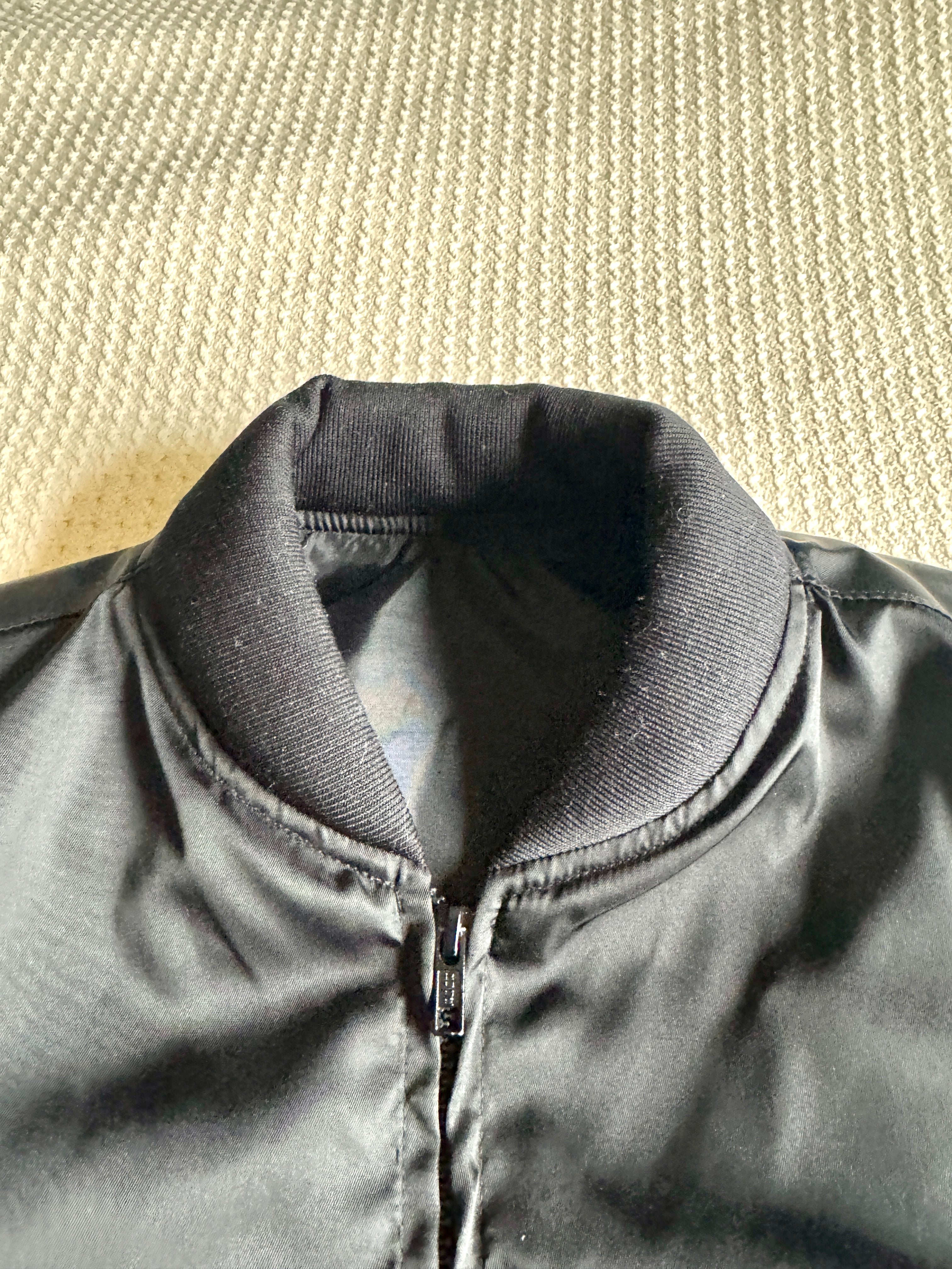 90's Black Chevrolet The Heartbeat of America Satin Jacket 1990s Large | Embroidered Black Chevrolet Jacket (Larry)