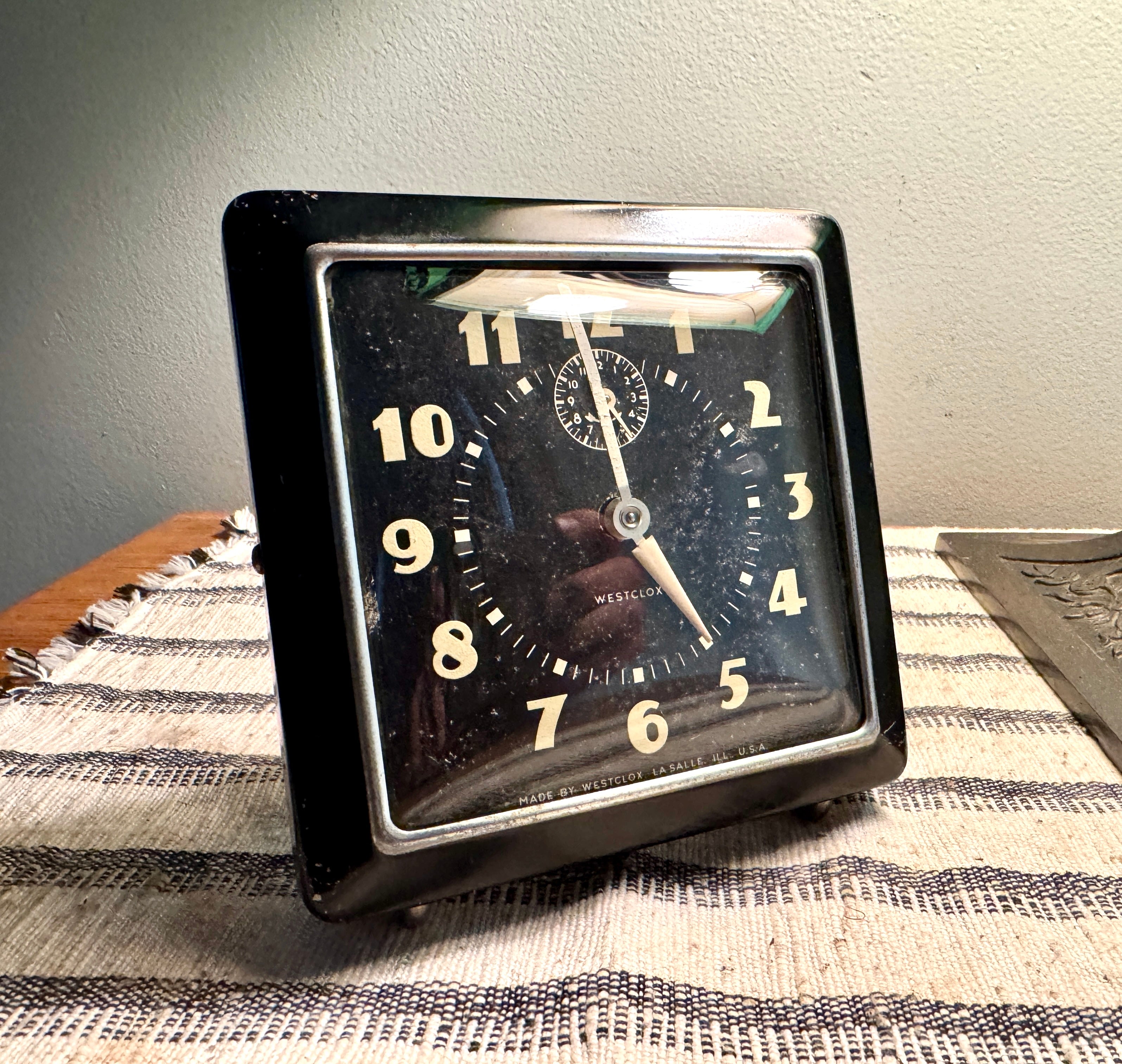 1940's Westclox Spur Wind-up Alarm Clock | Art Deco Westclox Alarm Clock