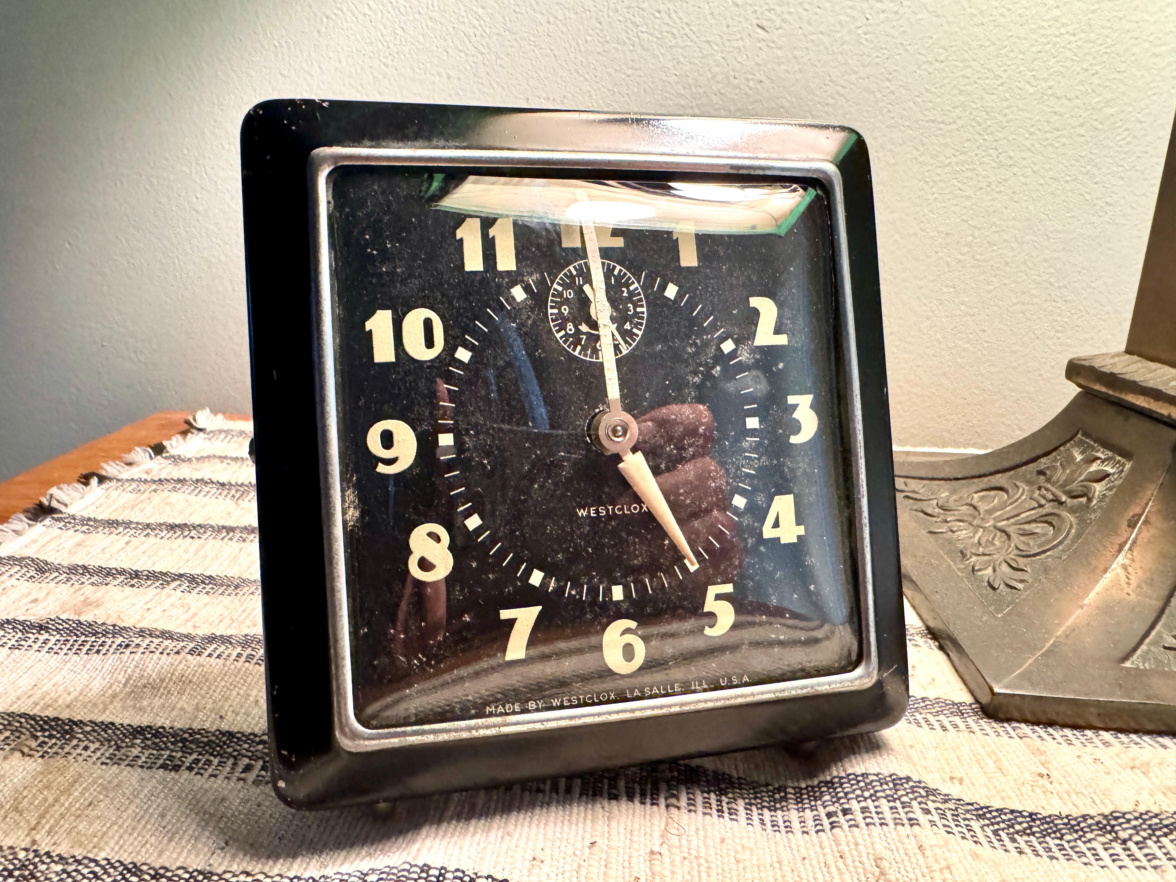 1940's Westclox Spur Wind-up Alarm Clock | Art Deco Westclox Alarm Clock