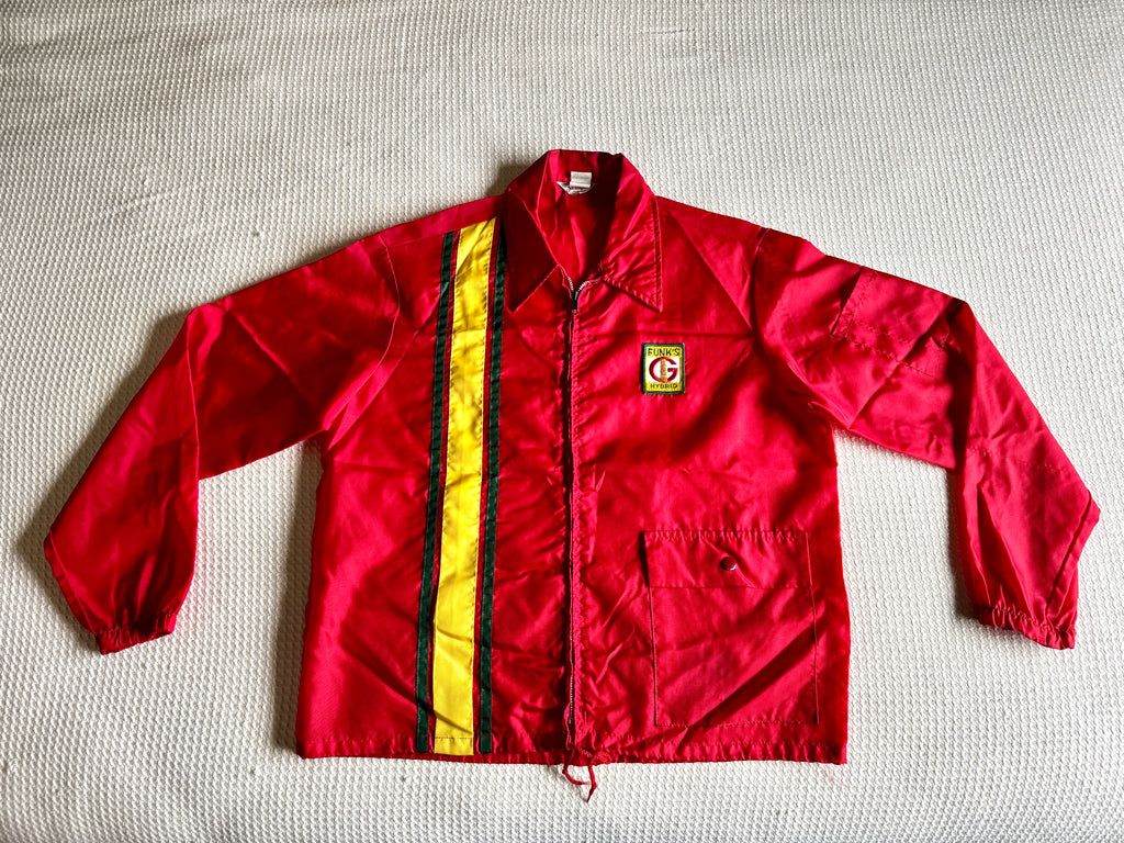 Vtg Swingster Funks G Hybrid (M) Red Windbreaker Racing Stripe Jacket Farm