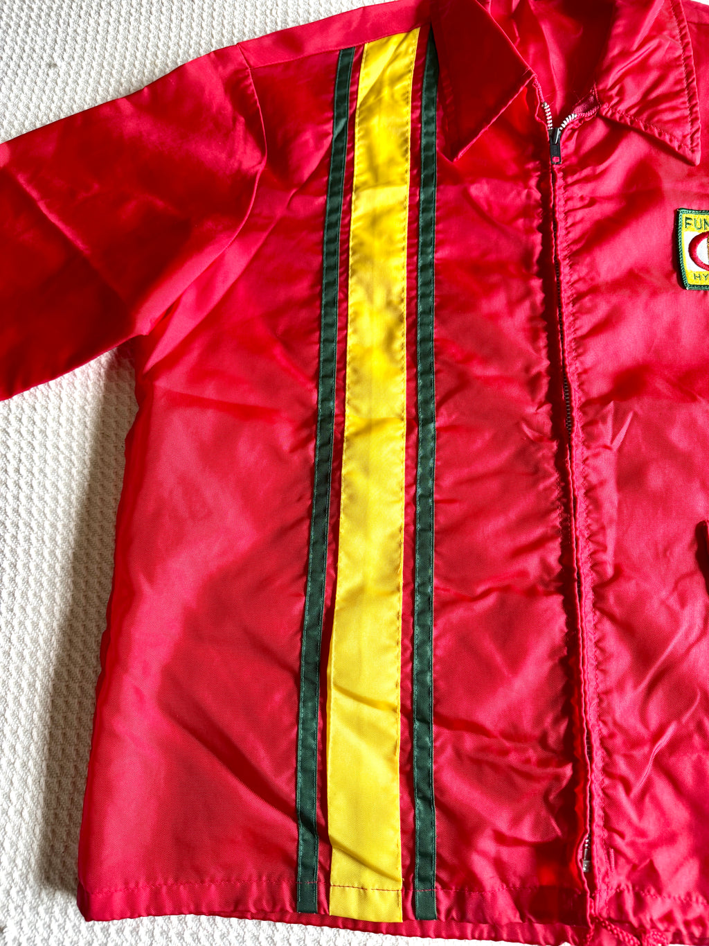Vtg Swingster Funks G Hybrid (M) Red Windbreaker Racing Stripe Jacket Farm