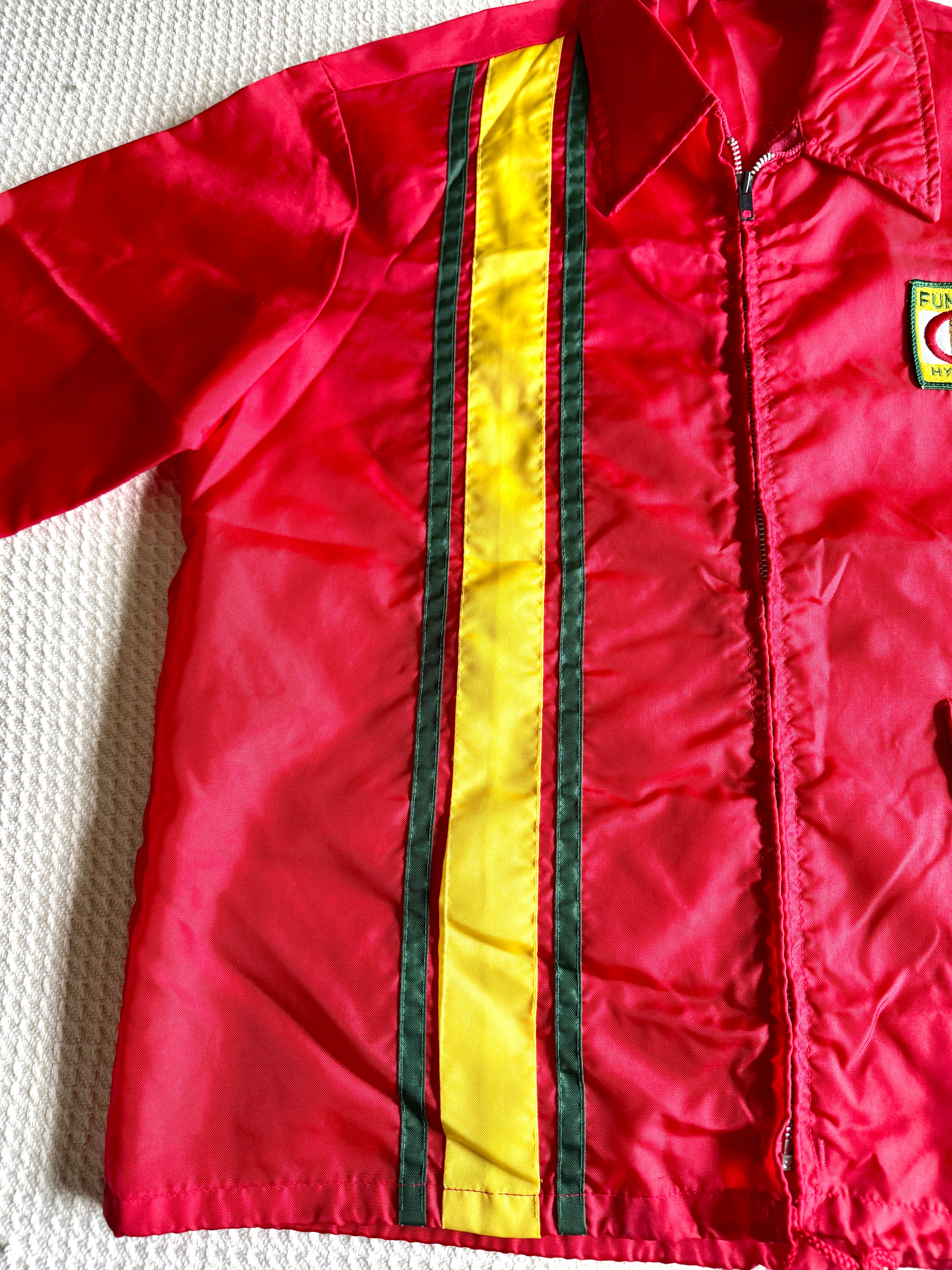 Vtg Swingster Funks G Hybrid (M) Red Windbreaker Racing Stripe Jacket Farm