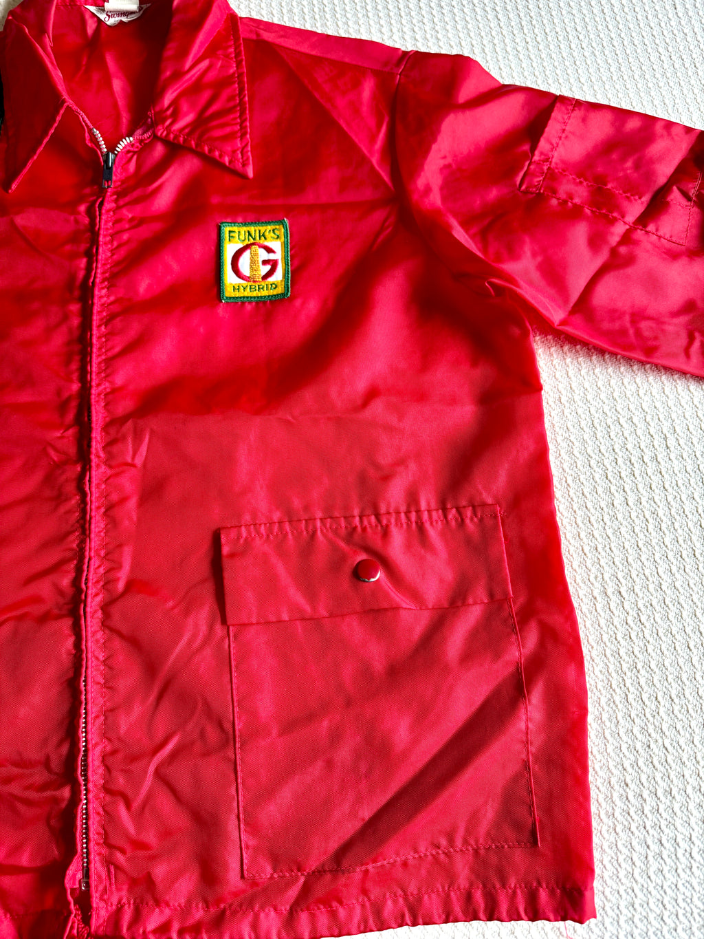 Vtg Swingster Funks G Hybrid (M) Red Windbreaker Racing Stripe Jacket Farm