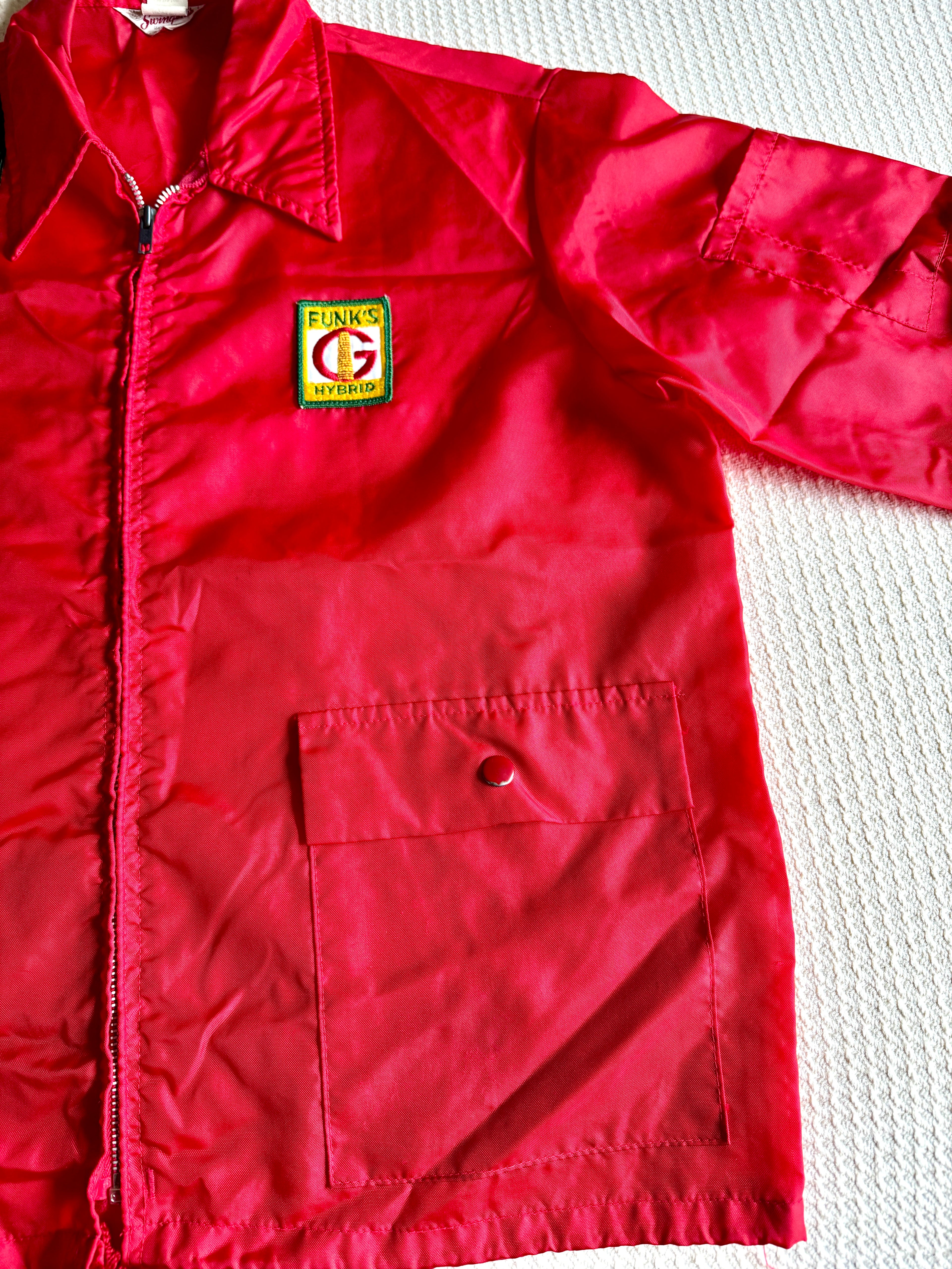 Vtg Swingster Funks G Hybrid (M) Red Windbreaker Racing Stripe Jacket Farm