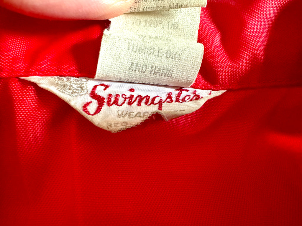 Vtg Swingster Funks G Hybrid (M) Red Windbreaker Racing Stripe Jacket Farm