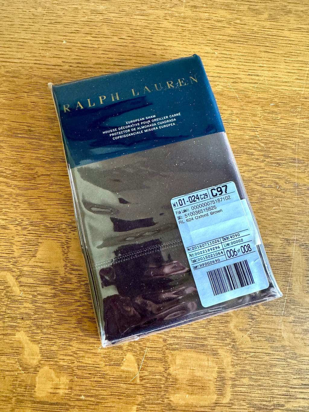 Ralph Lauren RL 624 Oxford Brown Solid Sateen European Pillow Case Euro Sham 26x26 in. (NOS)