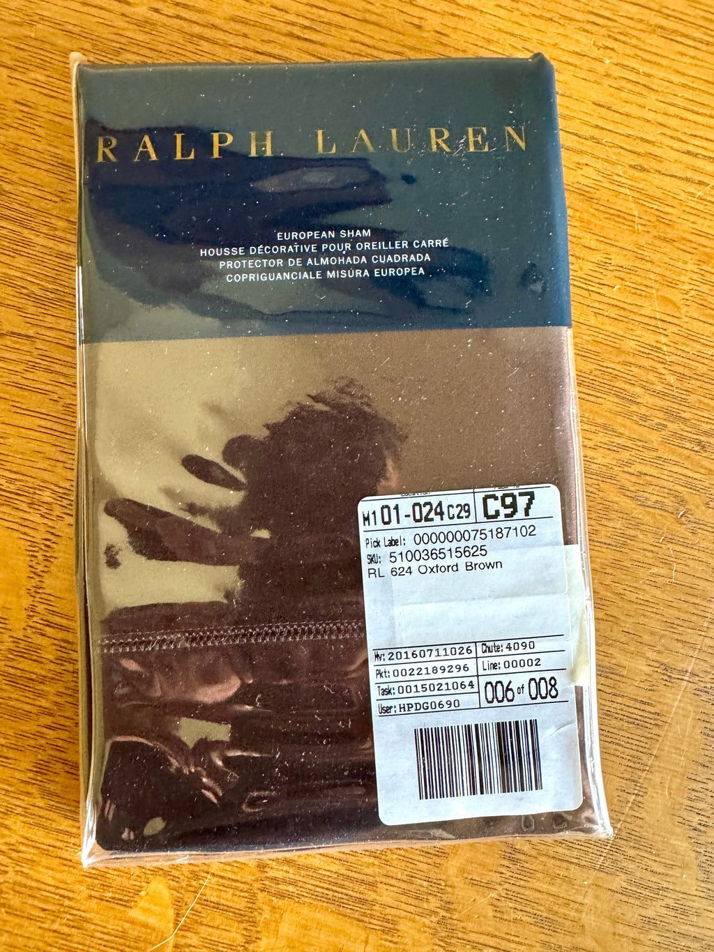 Ralph Lauren RL 624 Oxford Brown Solid Sateen European Pillow Case Euro Sham 26x26 in. (NOS)