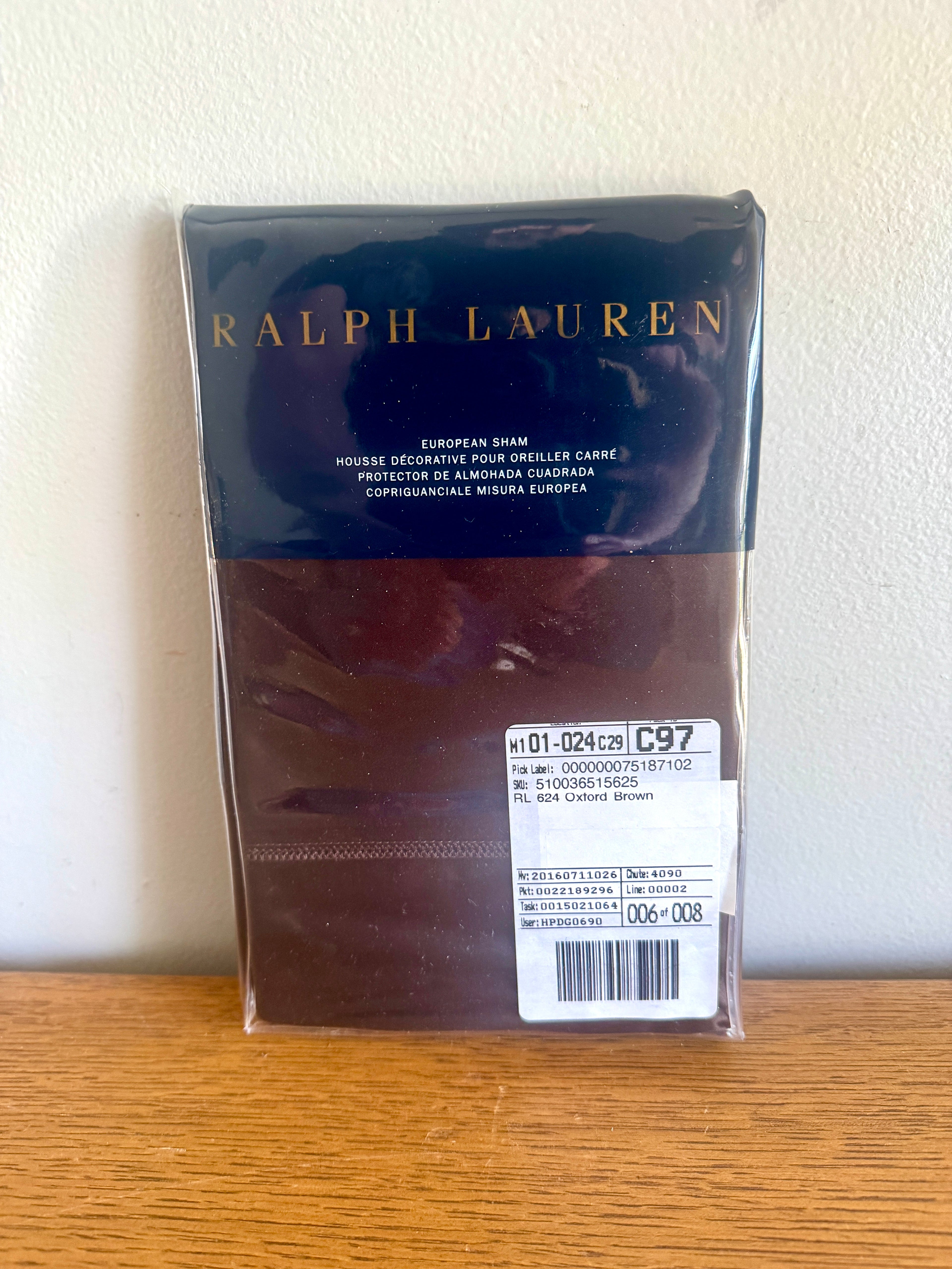 Ralph Lauren RL 624 Oxford Brown Solid Sateen European Pillow Case Euro Sham 26x26 in. (NOS)