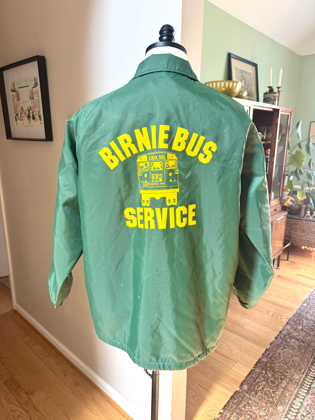 Vtg Green Sportsmaster Boa Lined Bus Service Jacket | Green Nylon "Birnie Bus Service" Jacket