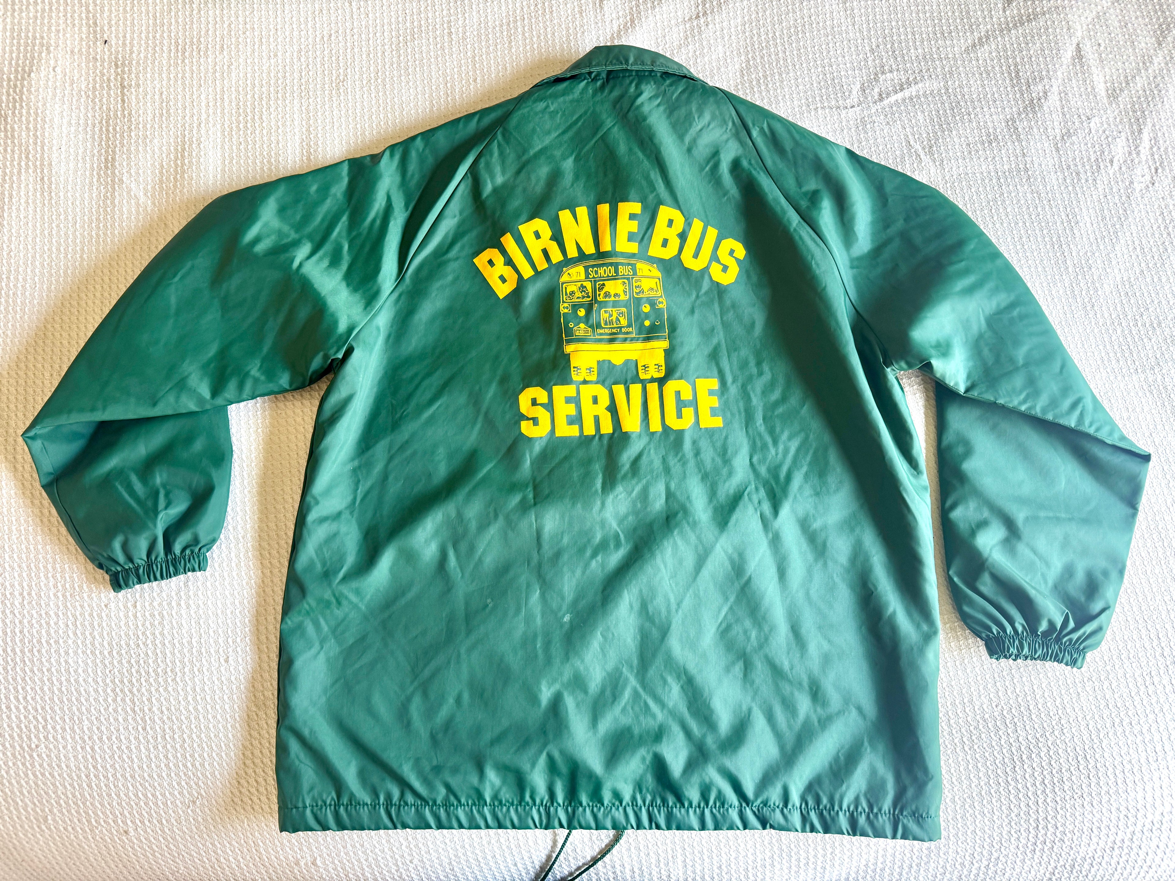 Vtg Green Sportsmaster Boa Lined Bus Service Jacket | Green Nylon "Birnie Bus Service" Jacket