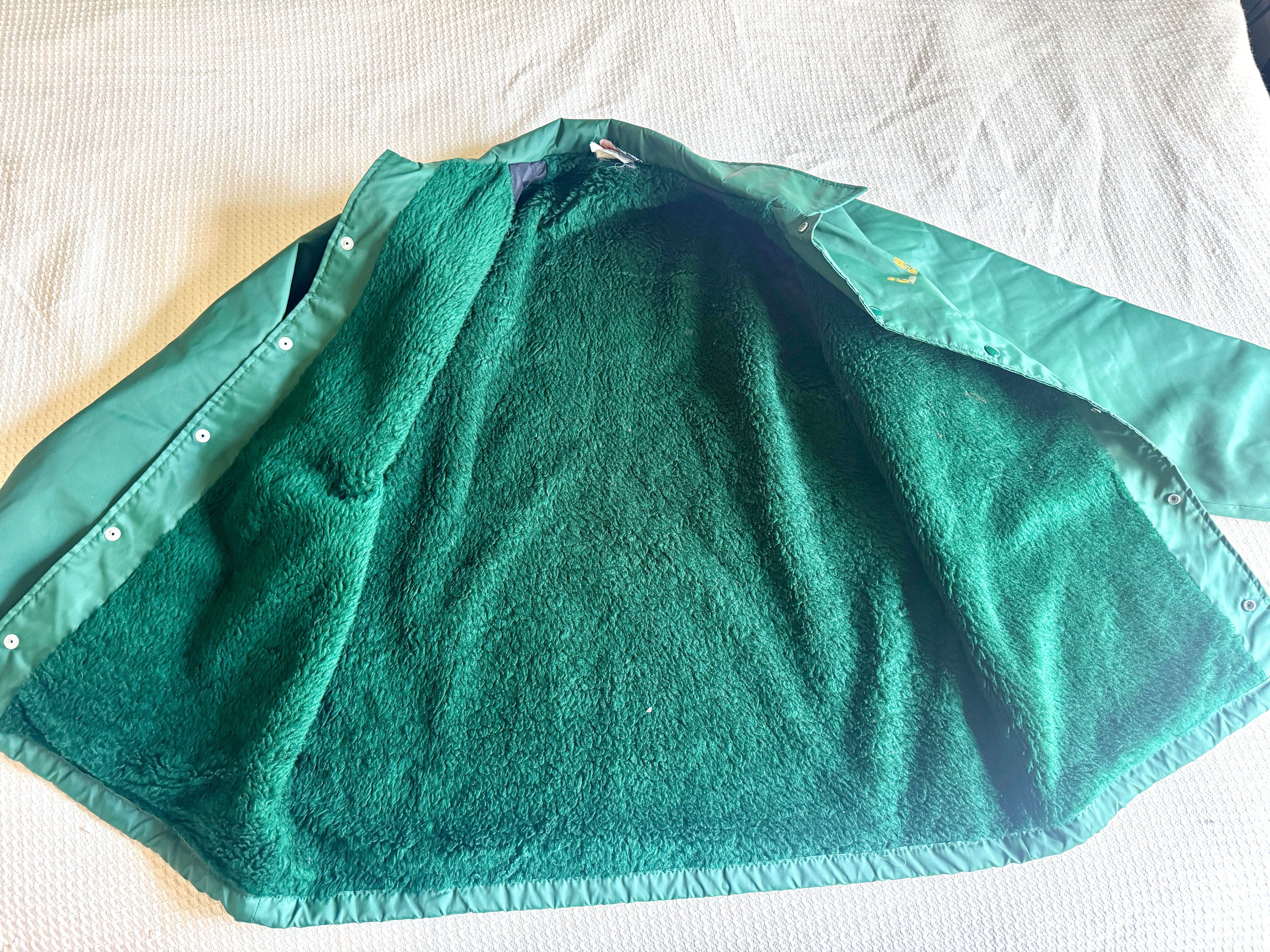 Vtg Green Sportsmaster Boa Lined Bus Service Jacket | Green Nylon "Birnie Bus Service" Jacket