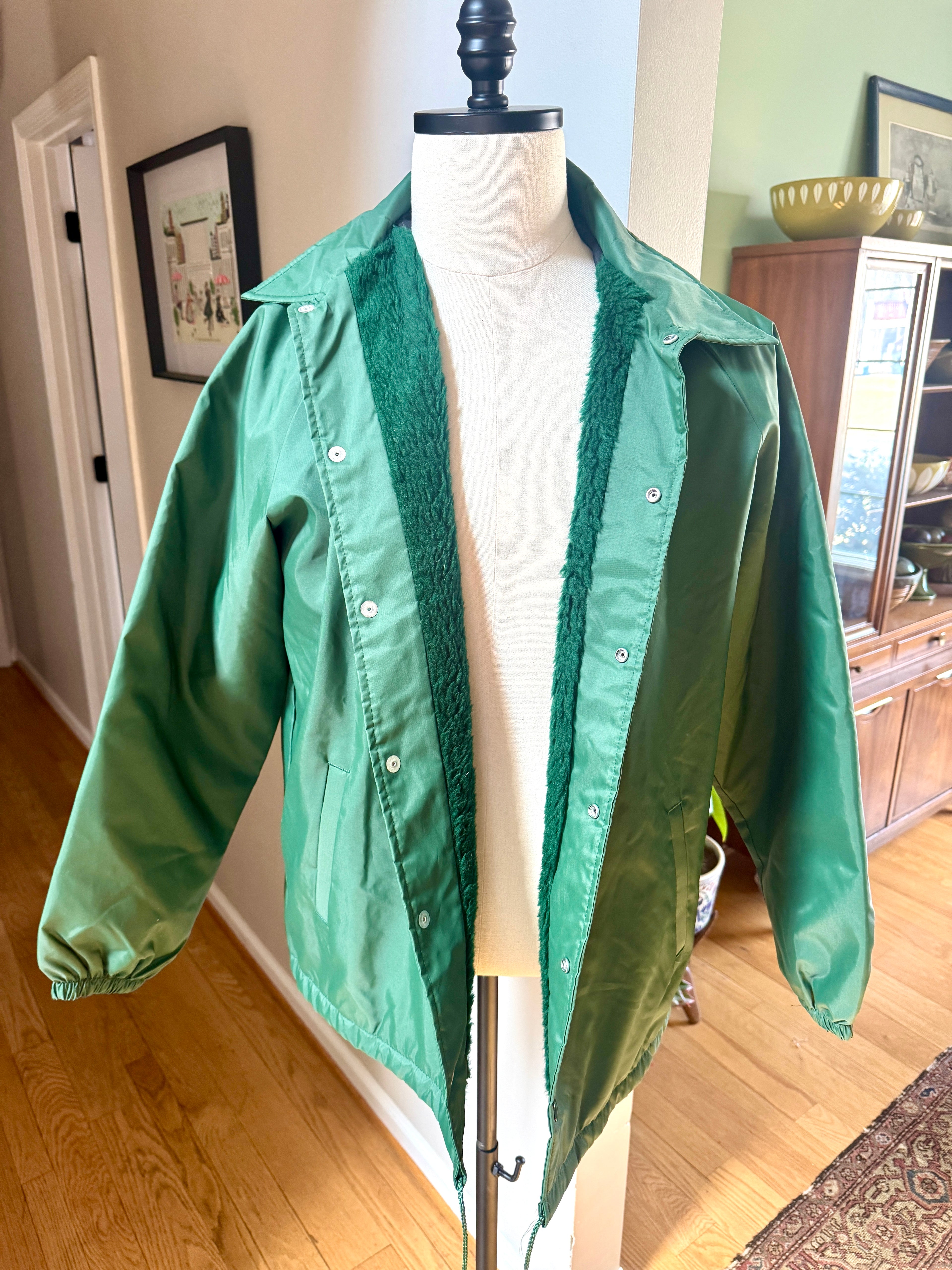 Vtg Green Sportsmaster Boa Lined Bus Service Jacket | Green Nylon "Birnie Bus Service" Jacket