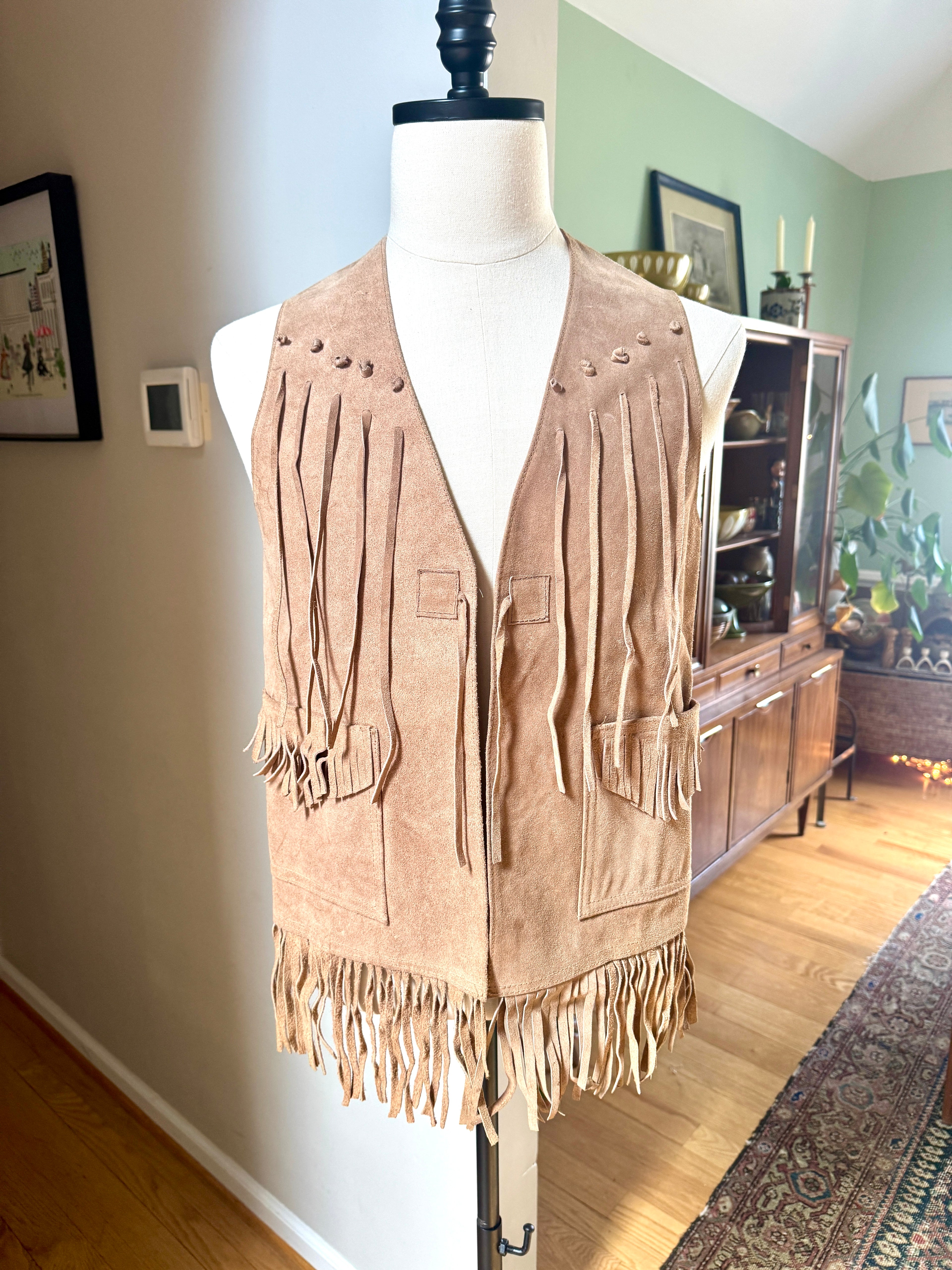 Vtg Genuine Leather Fringed Vest | Made in Mexico Long Fringe Vest