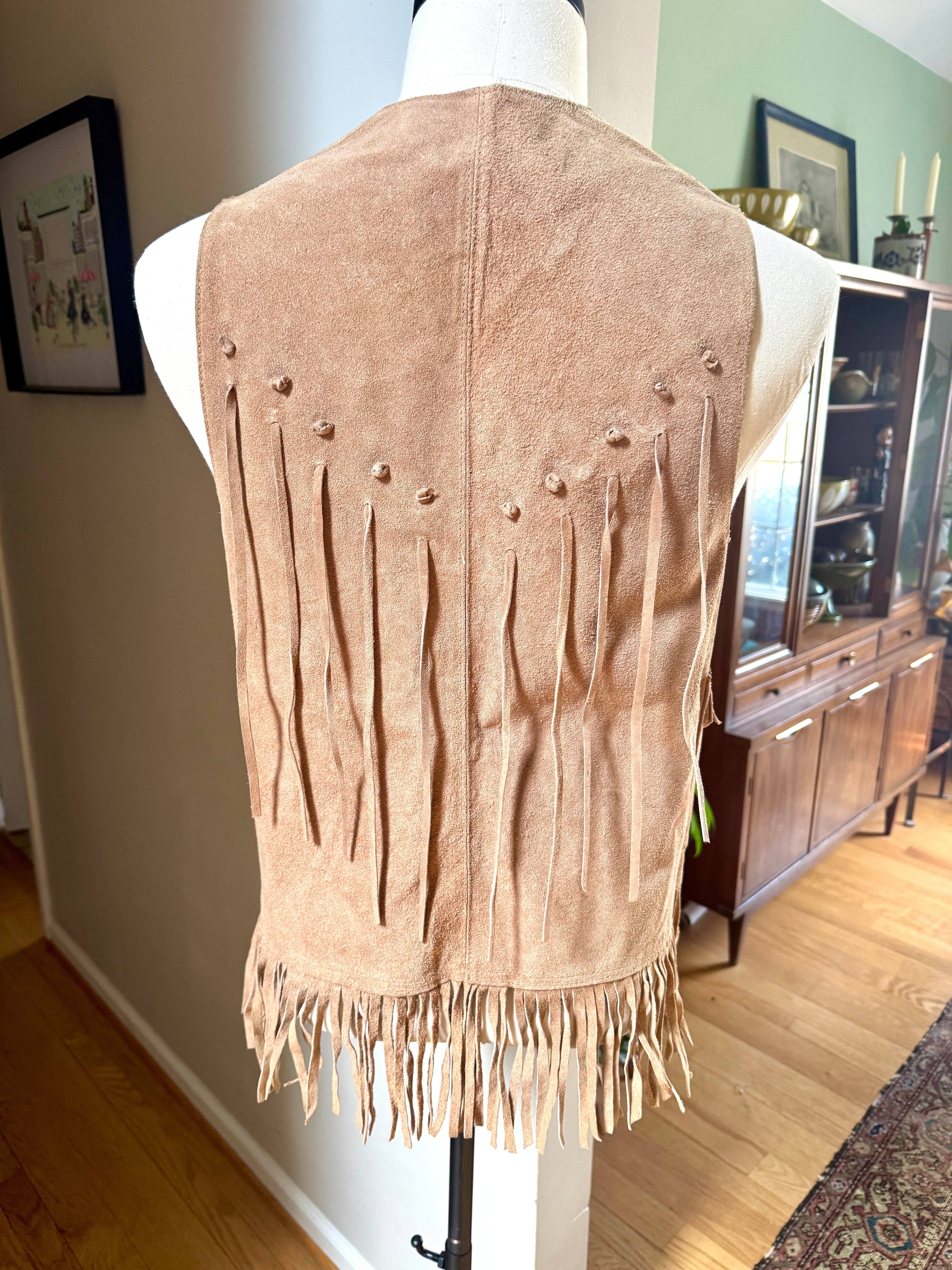 Vtg Genuine Leather Fringed Vest | Made in Mexico Long Fringe Vest