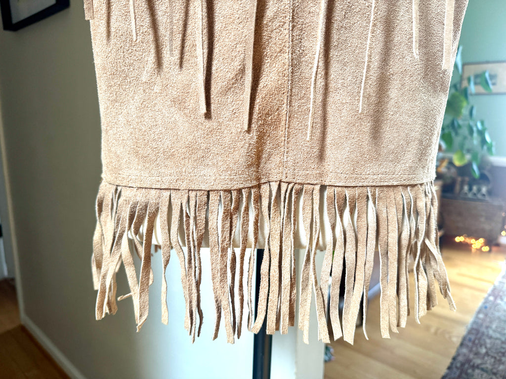 Vtg Genuine Leather Fringed Vest | Made in Mexico Long Fringe Vest