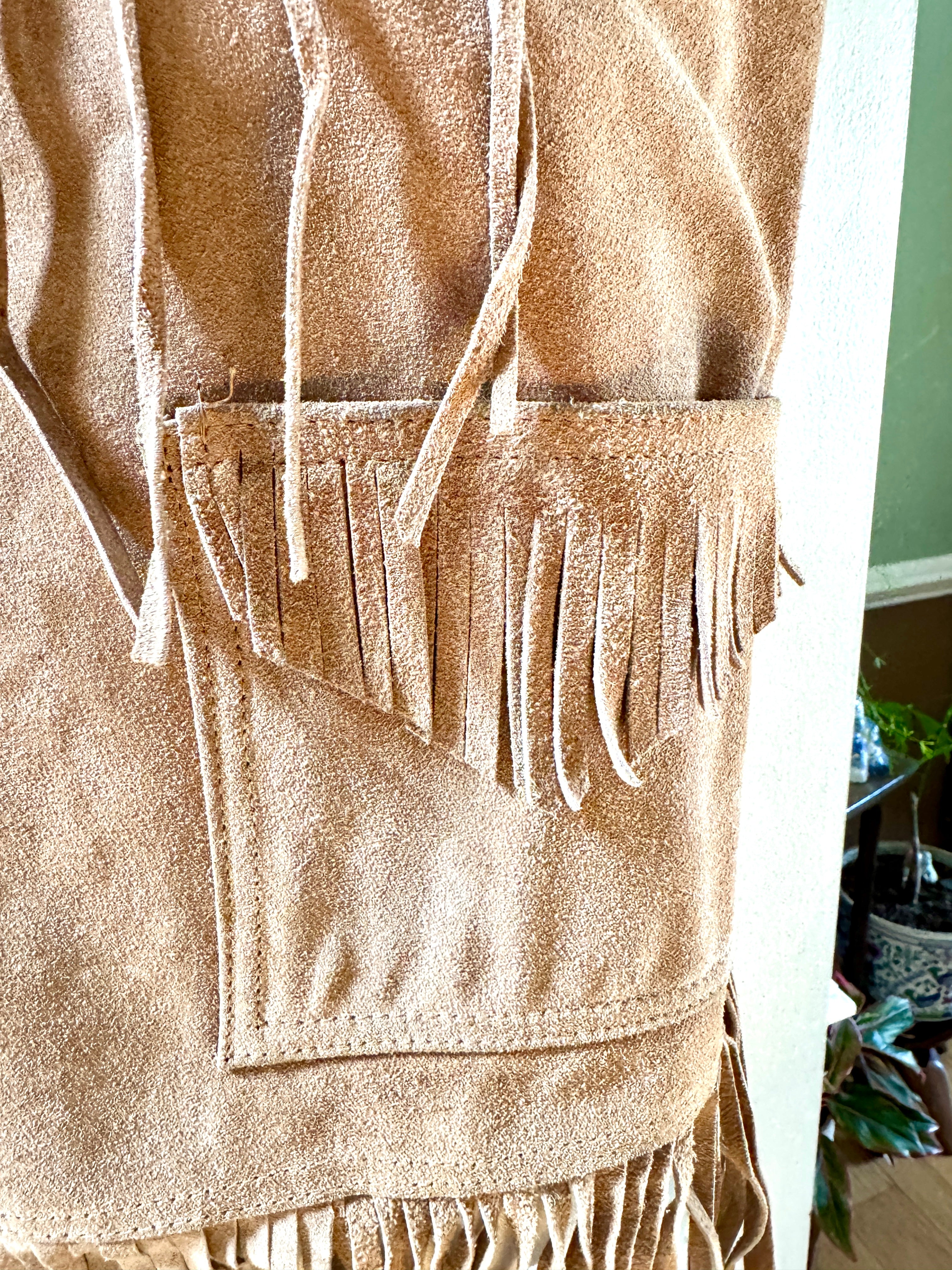 Vtg Genuine Leather Fringed Vest | Made in Mexico Long Fringe Vest
