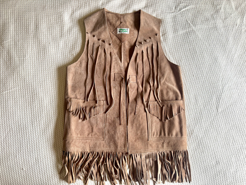 Vtg Genuine Leather Fringed Vest | Made in Mexico Long Fringe Vest