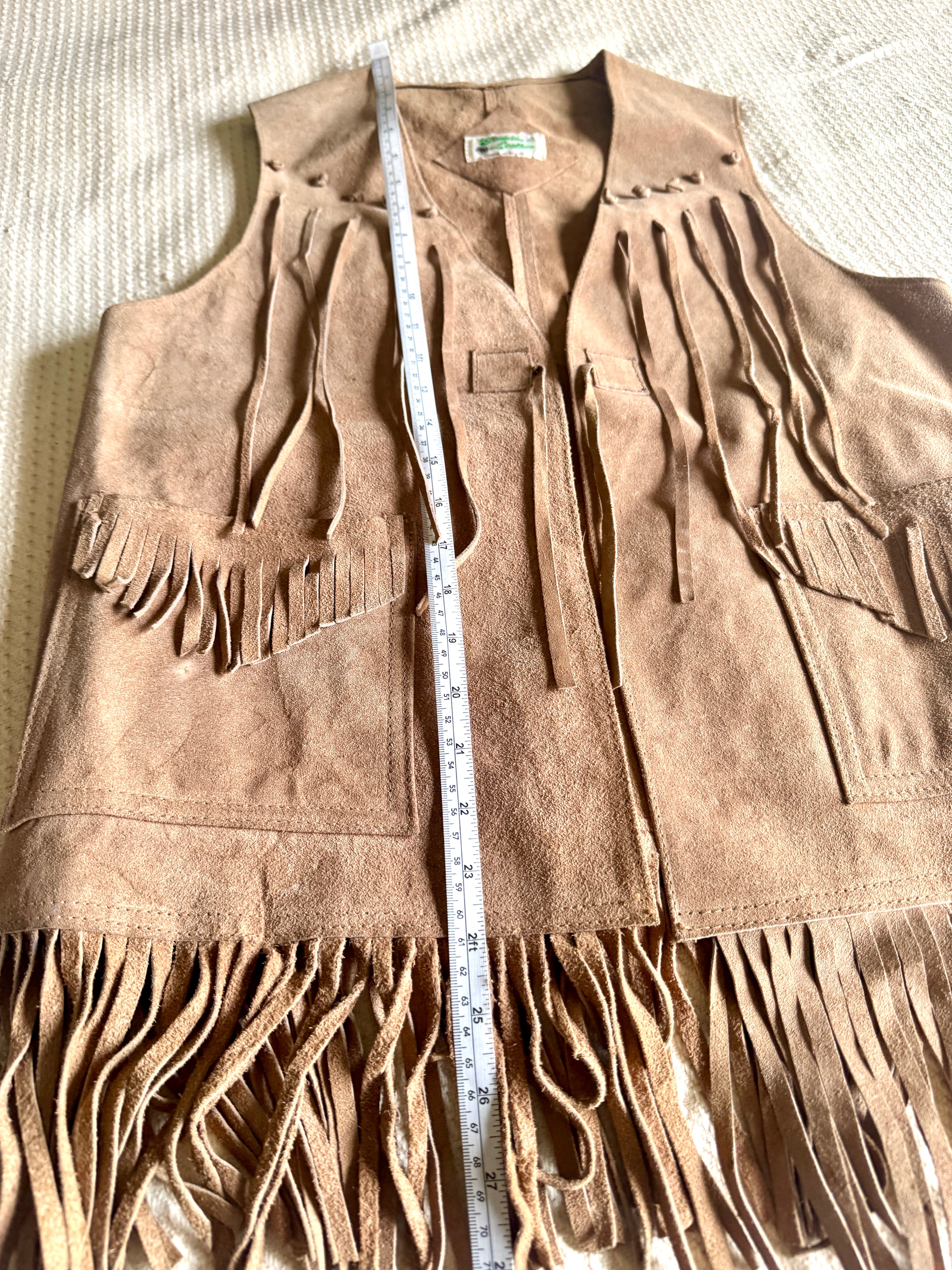 Vtg Genuine Leather Fringed Vest | Made in Mexico Long Fringe Vest