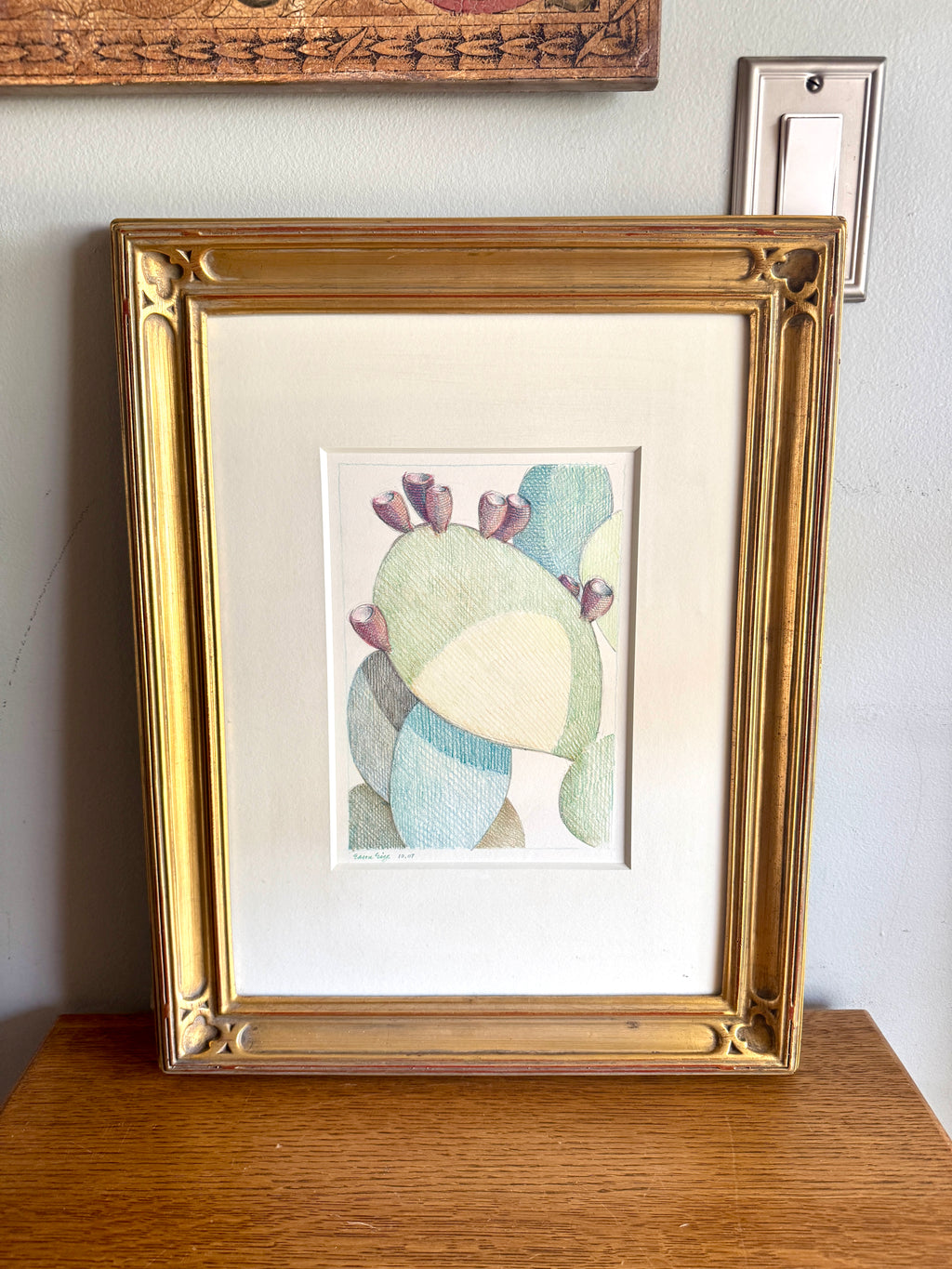 Framed Eason Eige Sunhill Pears Drawing | Gold Gilded Framed Eason Eige Cactus Drawing