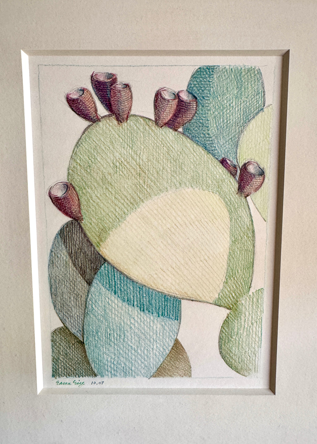 Framed Eason Eige Sunhill Pears Drawing | Gold Gilded Framed Eason Eige Cactus Drawing