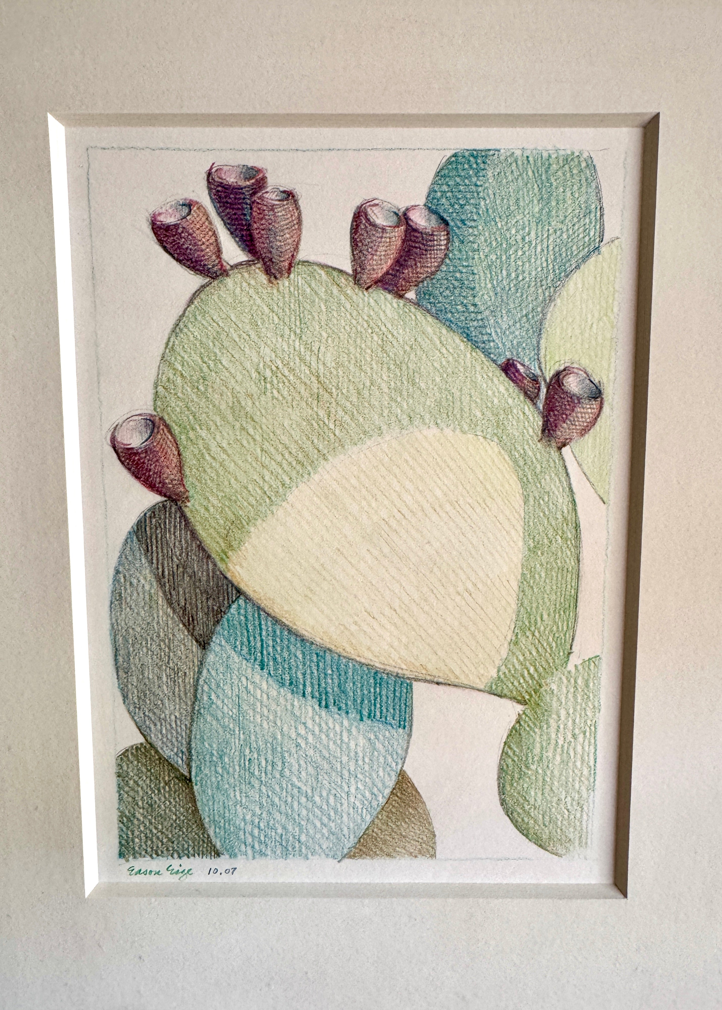 Framed Eason Eige Sunhill Pears Drawing | Gold Gilded Framed Eason Eige Cactus Drawing