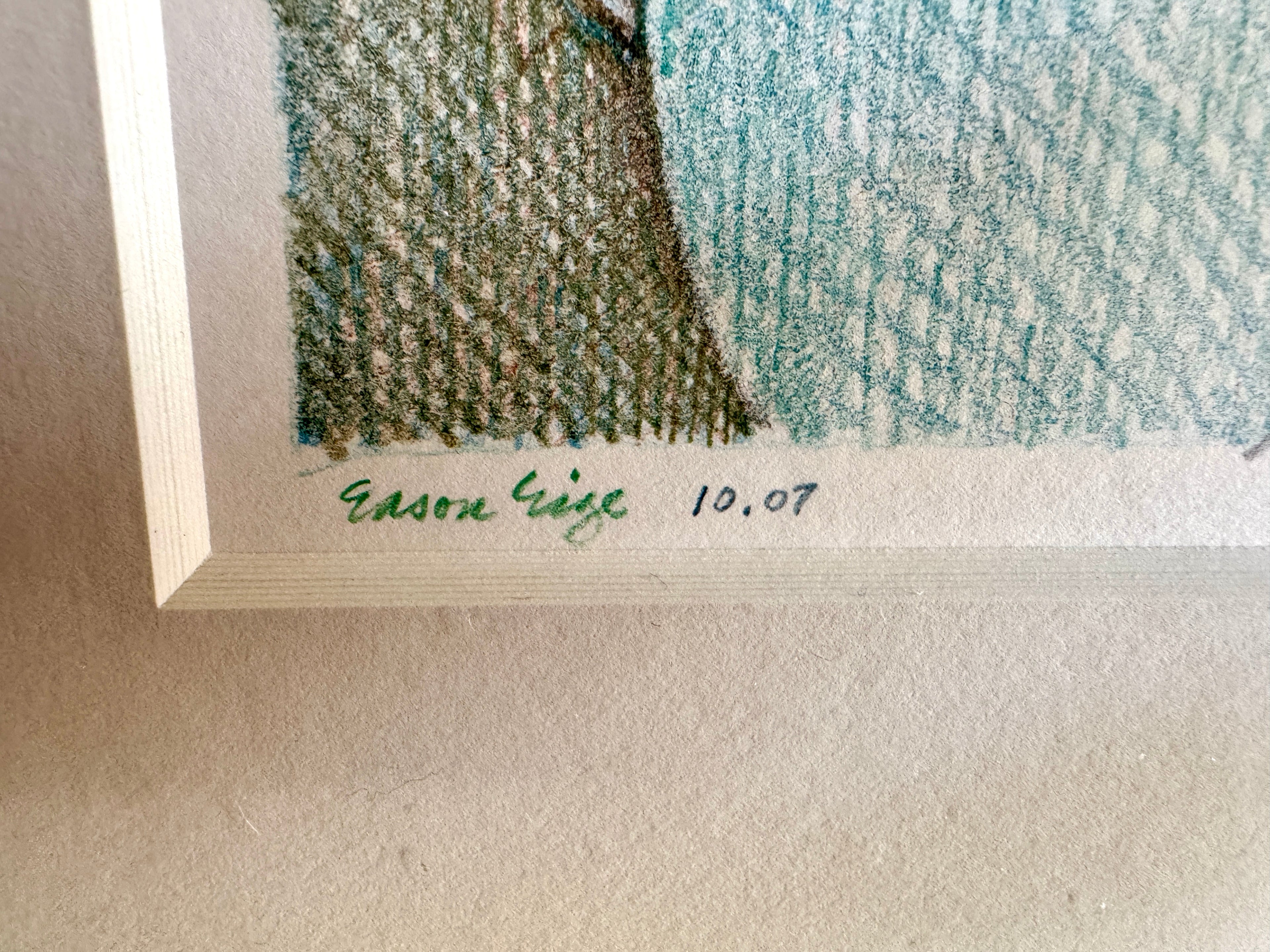 Framed Eason Eige Sunhill Pears Drawing | Gold Gilded Framed Eason Eige Cactus Drawing