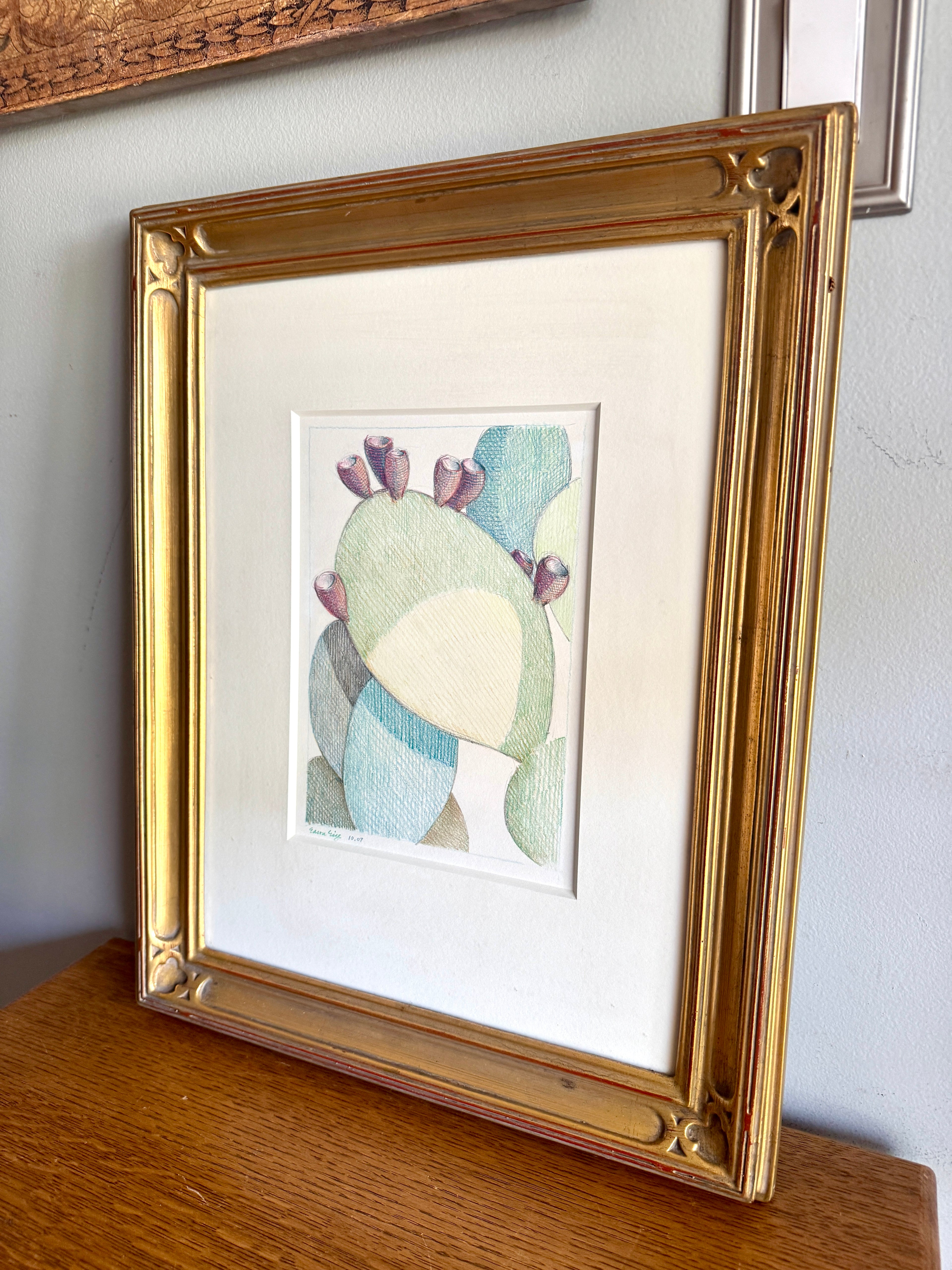 Framed Eason Eige Sunhill Pears Drawing | Gold Gilded Framed Eason Eige Cactus Drawing