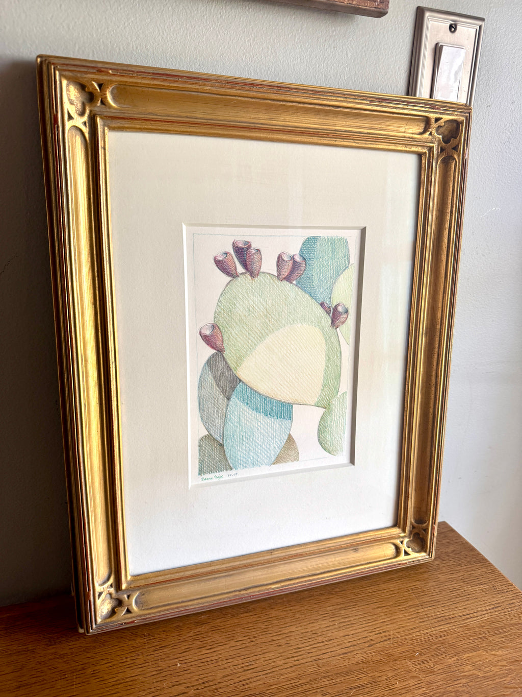 Framed Eason Eige Sunhill Pears Drawing | Gold Gilded Framed Eason Eige Cactus Drawing
