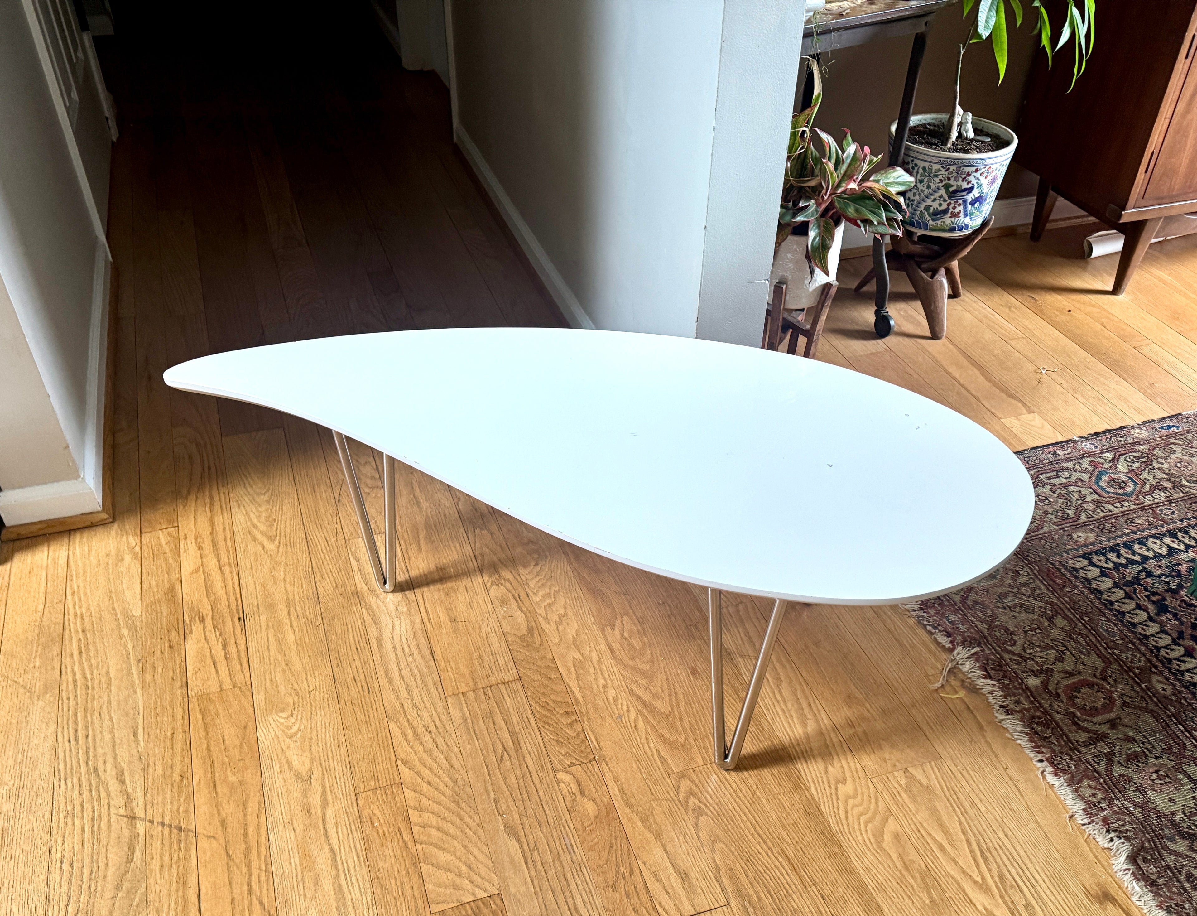 White Teardrop Coffee Table | MCM Style White Teardrop Table (Two available, Different Heights)