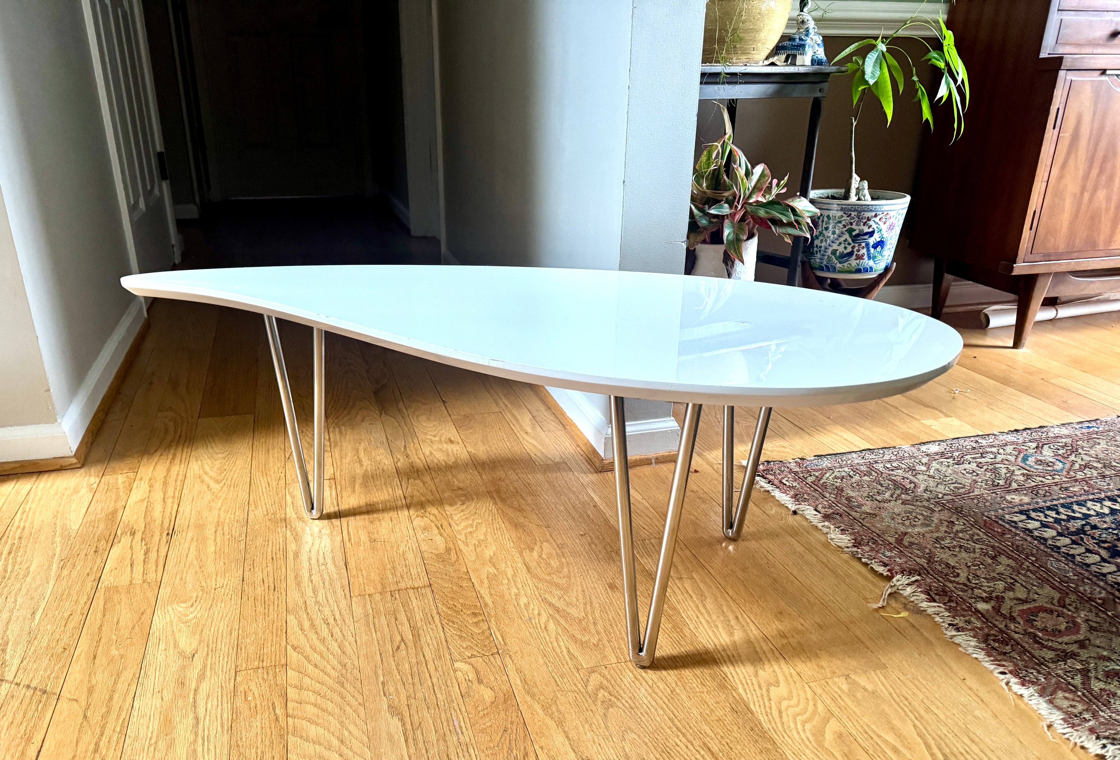 White Teardrop Coffee Table | MCM Style White Teardrop Table (Two available, Different Heights)