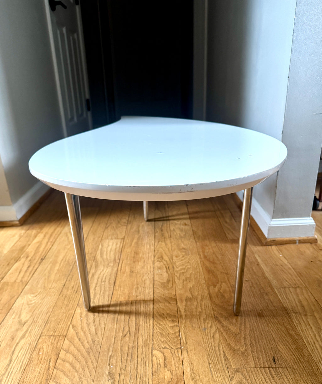 White Teardrop Coffee Table | MCM Style White Teardrop Table (Two available, Different Heights)