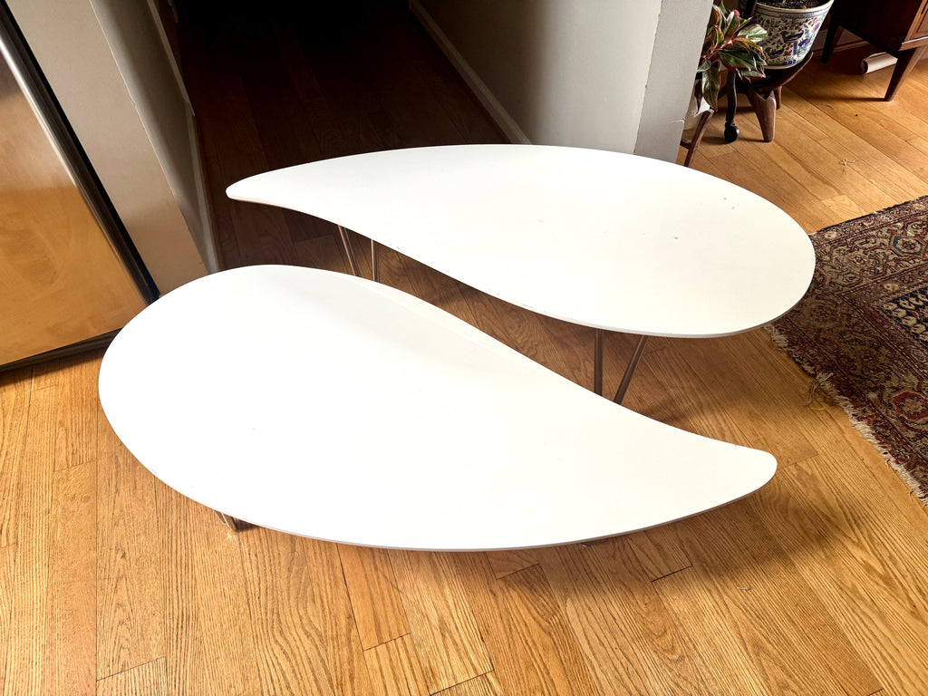 White Teardrop Coffee Table | MCM Style White Teardrop Table (Two available, Different Heights)
