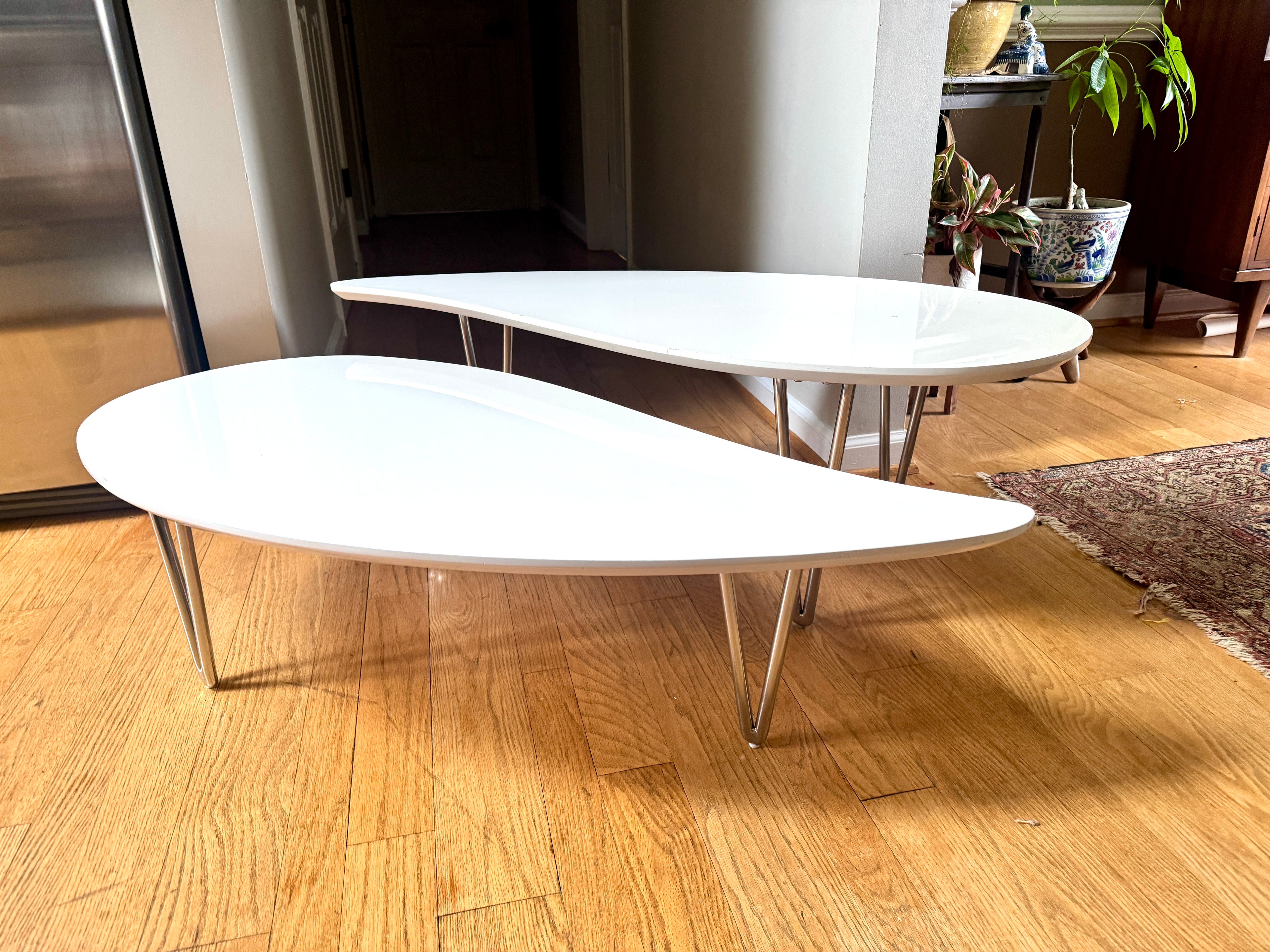 White Teardrop Coffee Table | MCM Style White Teardrop Table (Two available, Different Heights)