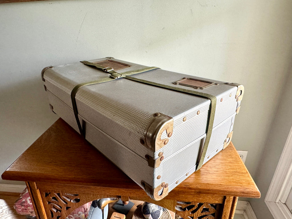 50's Herculean Aluminum Laundry Shipping Container with Canvas Straps