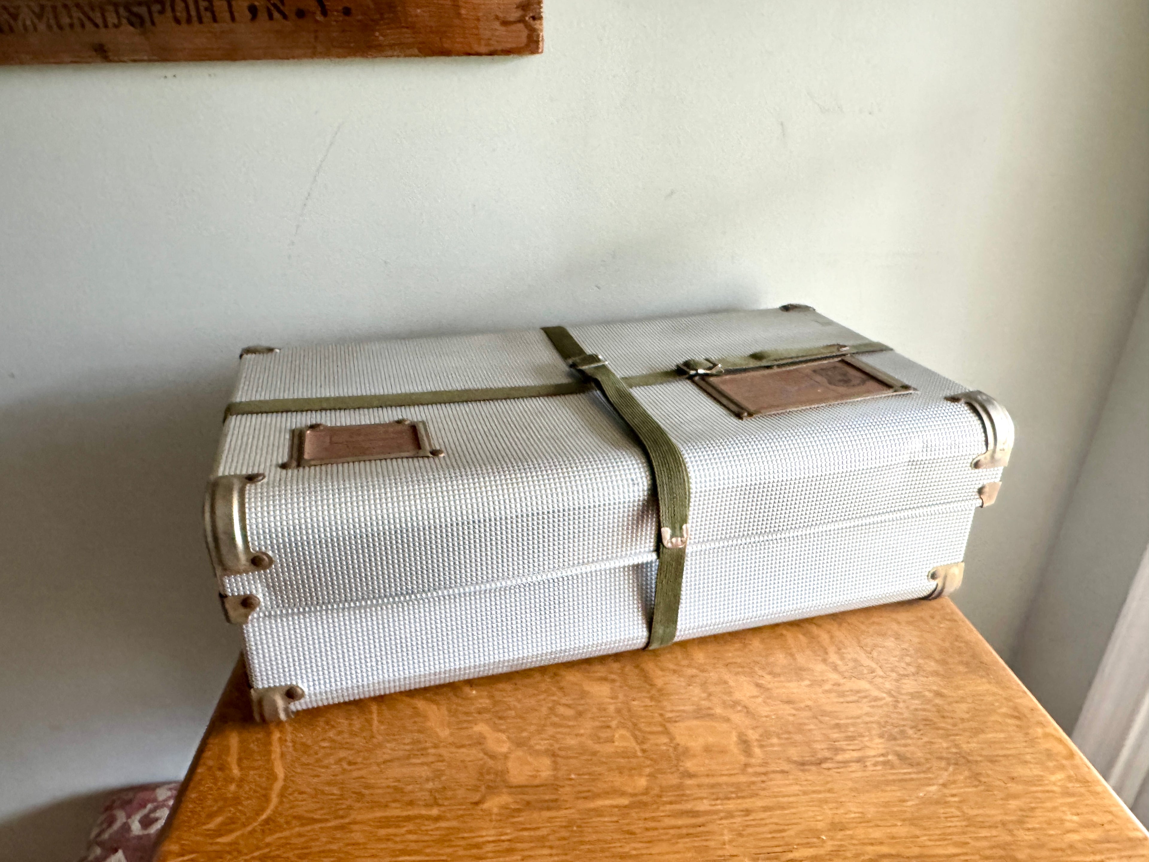 50's Herculean Aluminum Laundry Shipping Container with Canvas Straps