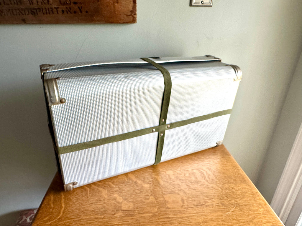 50's Herculean Aluminum Laundry Shipping Container with Canvas Straps