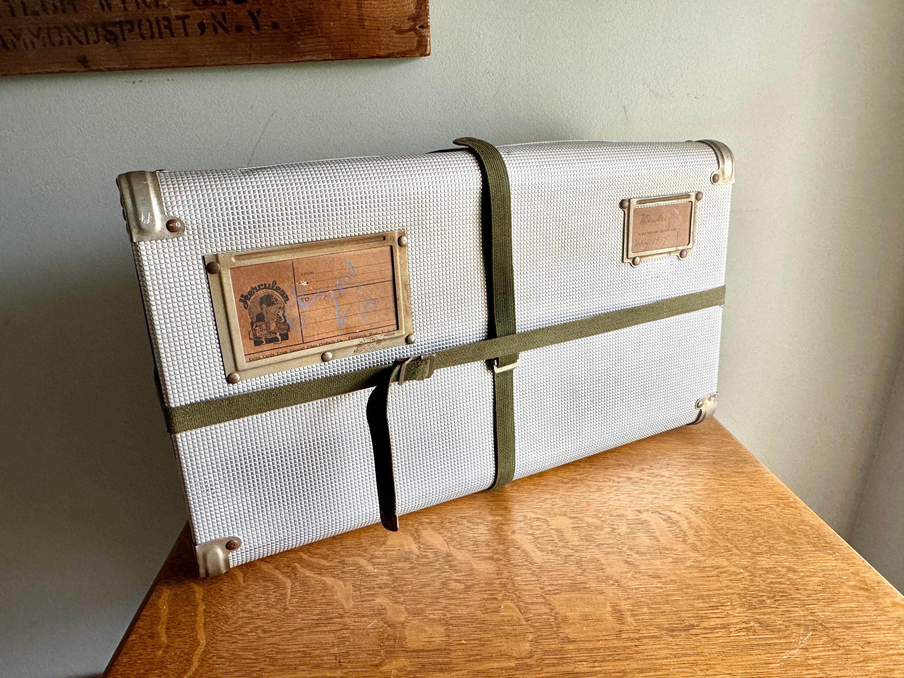50's Herculean Aluminum Laundry Shipping Container with Canvas Straps