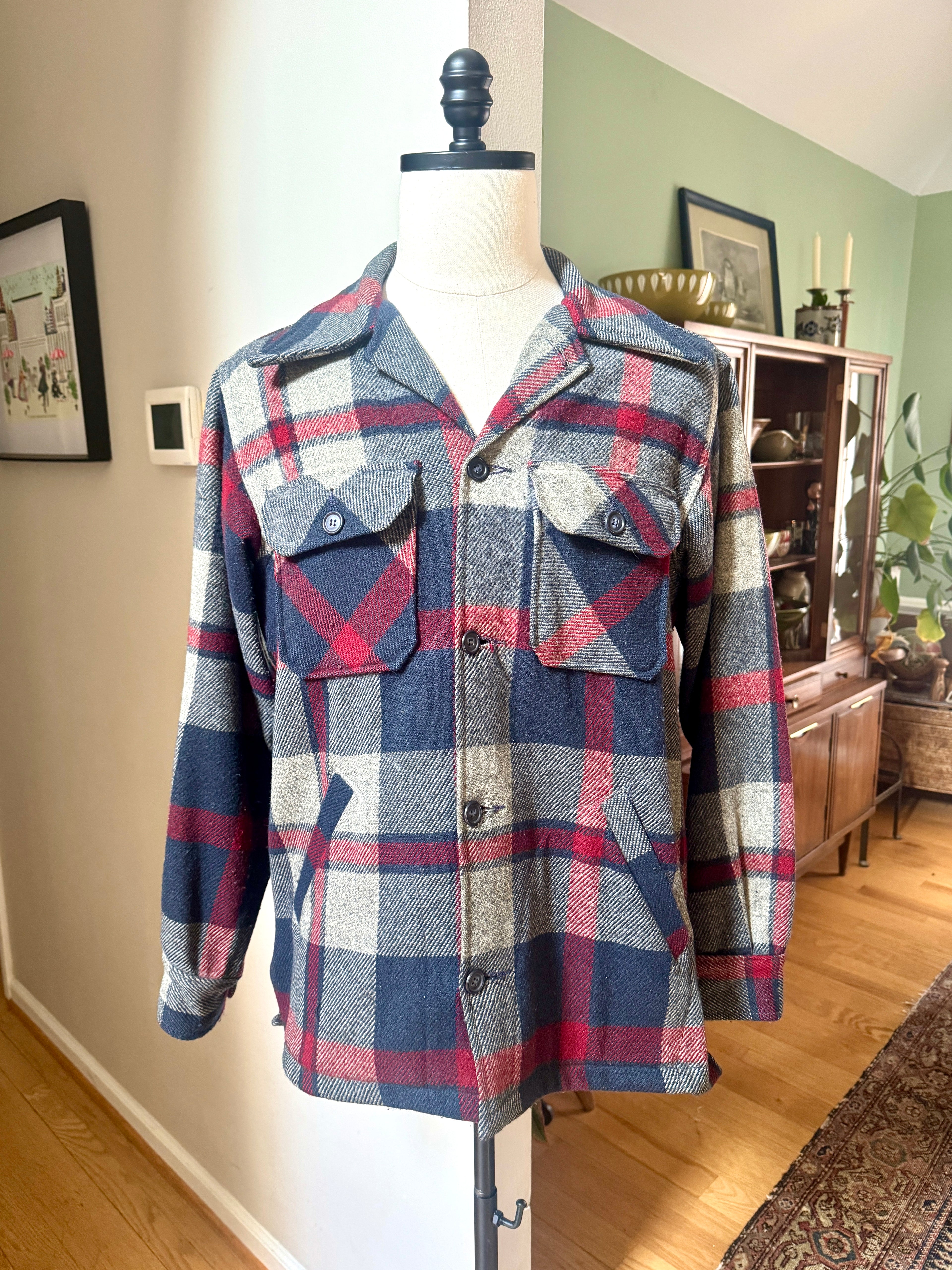 Vtg 1970s Woolrich Plaid Wool Wilderness Flannel Shirt Men's (M) | Woolrich Plaid Trucker Jacket