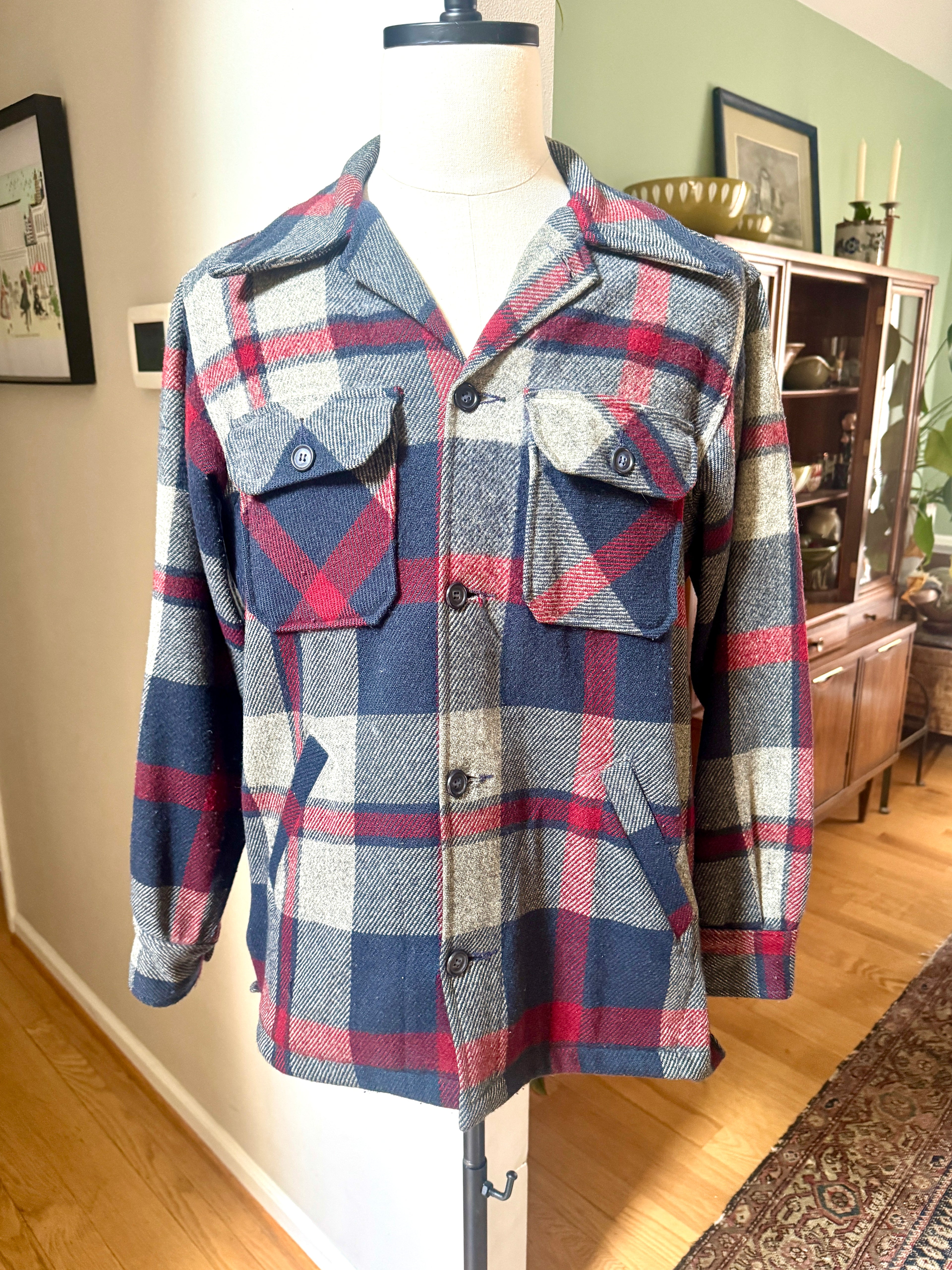 Vtg 1970s Woolrich Plaid Wool Wilderness Flannel Shirt Men's (M) | Woolrich Plaid Trucker Jacket