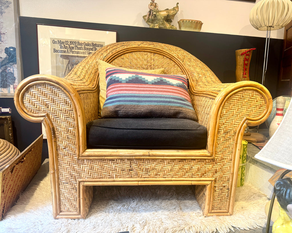 Ralph Lauren Attr. Large Woven Wicker Rattan Club Lounge Chair