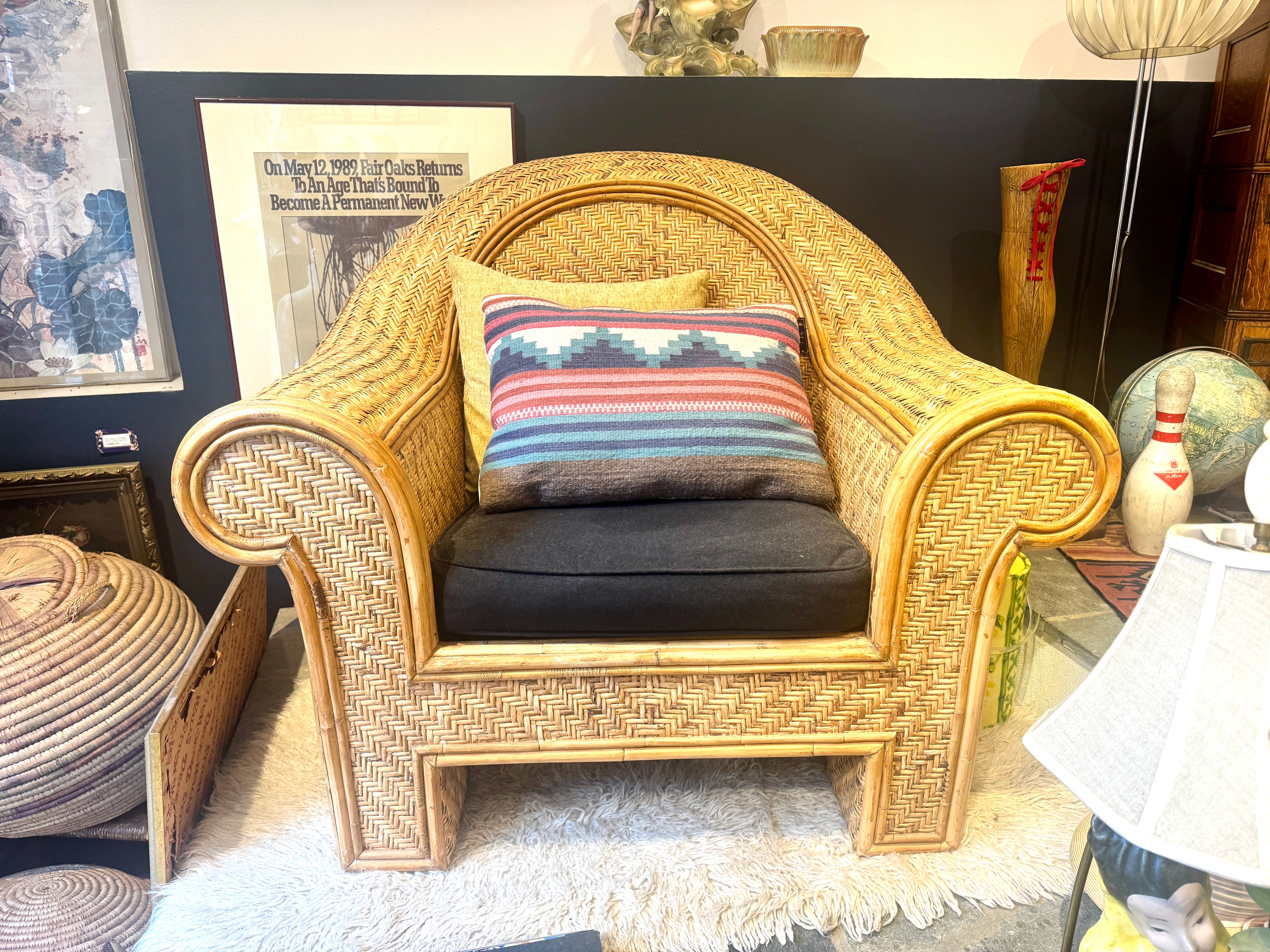 Ralph Lauren Attr. Large Woven Wicker Rattan Club Lounge Chair