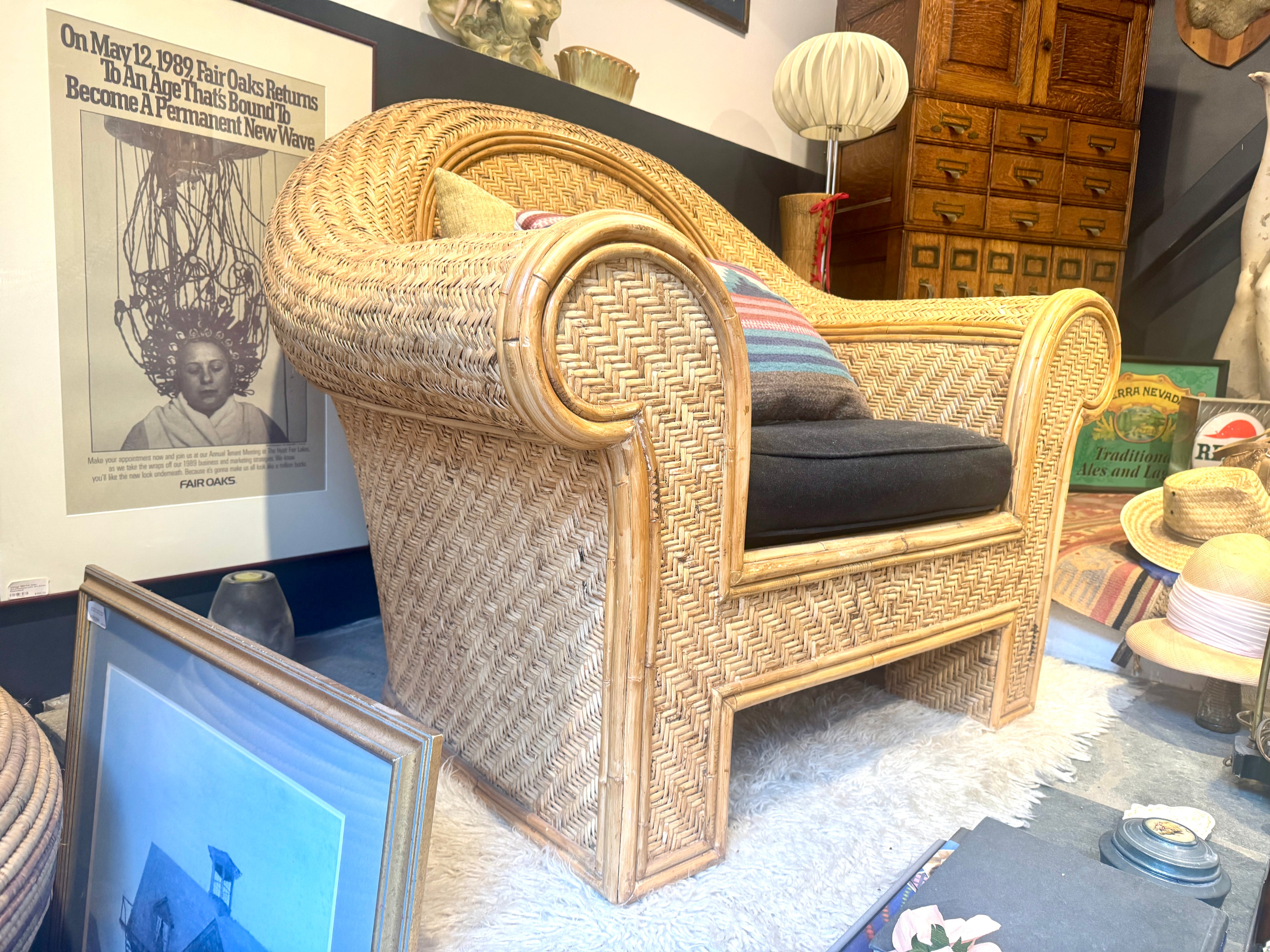Ralph Lauren Attr. Large Woven Wicker Rattan Club Lounge Chair