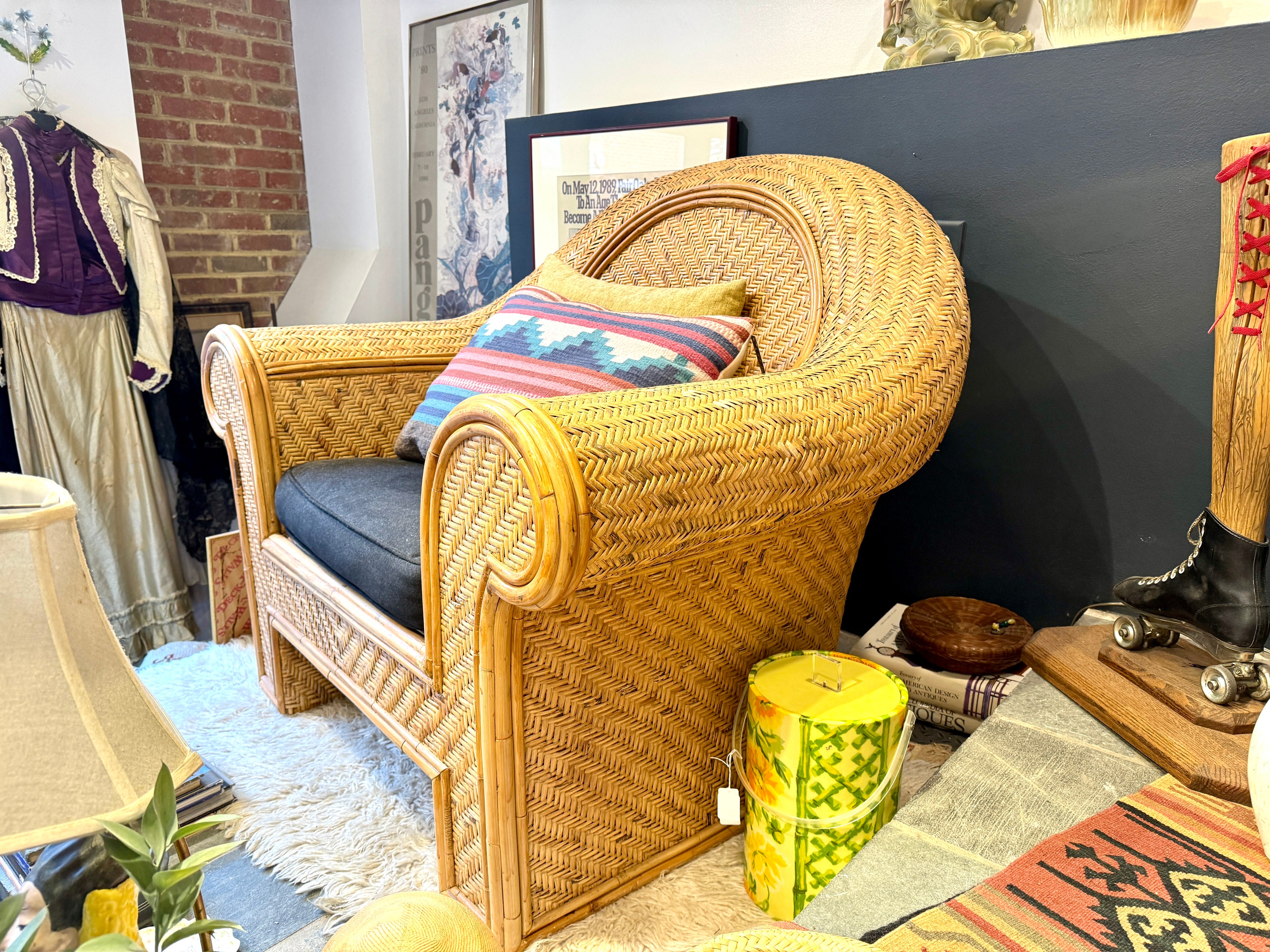 Ralph Lauren Attr. Large Woven Wicker Rattan Club Lounge Chair