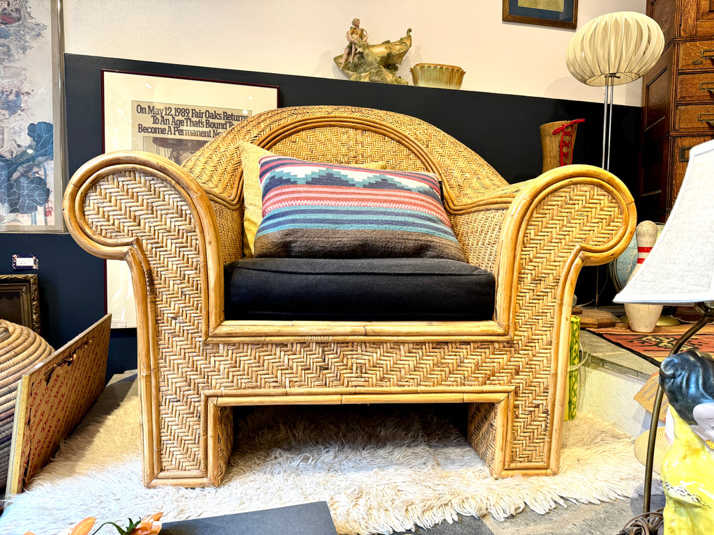 Ralph Lauren Attr. Large Woven Wicker Rattan Club Lounge Chair